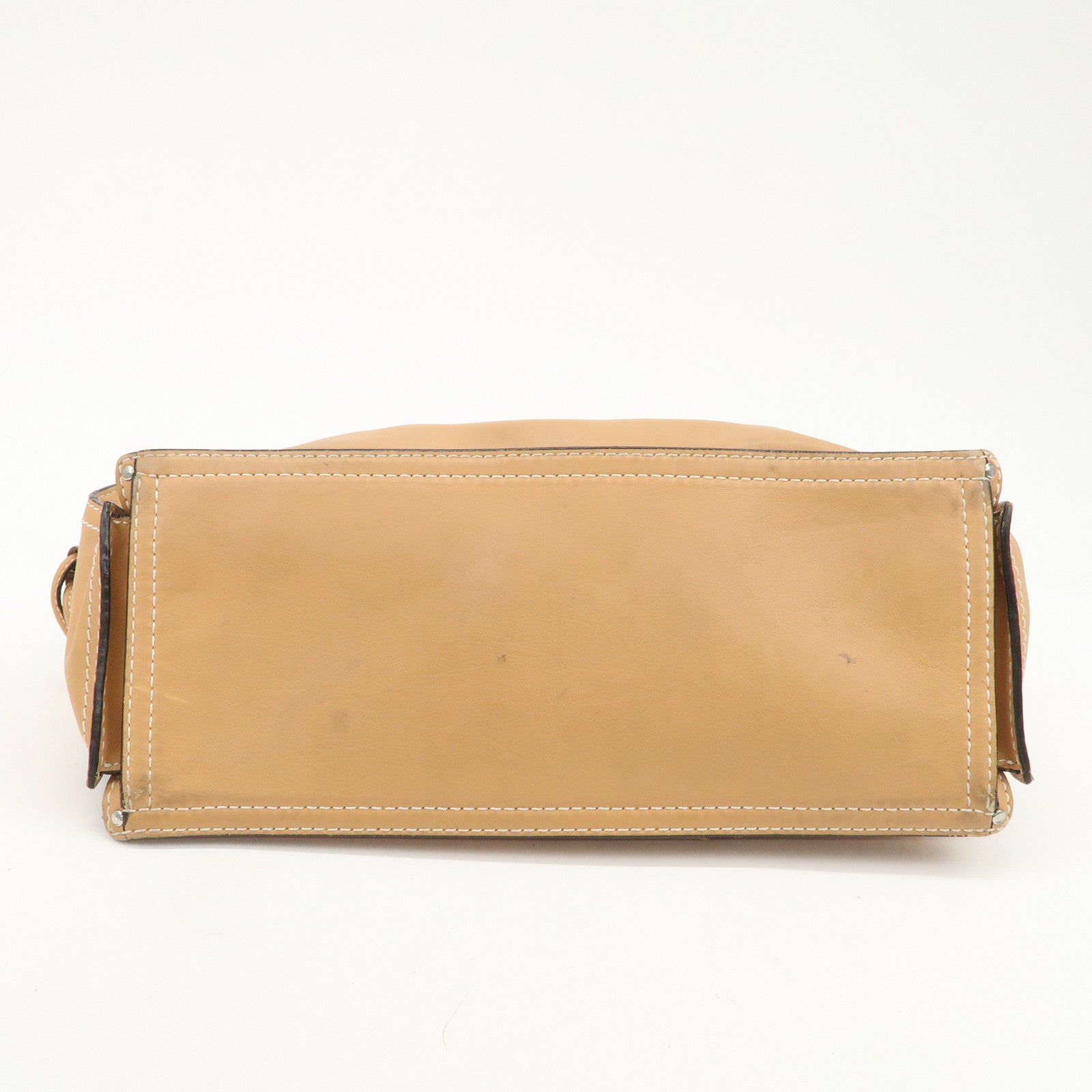 LOEWE Anagram Logo Leather Shopper Tote Bag Shouder Bag Light Brown
