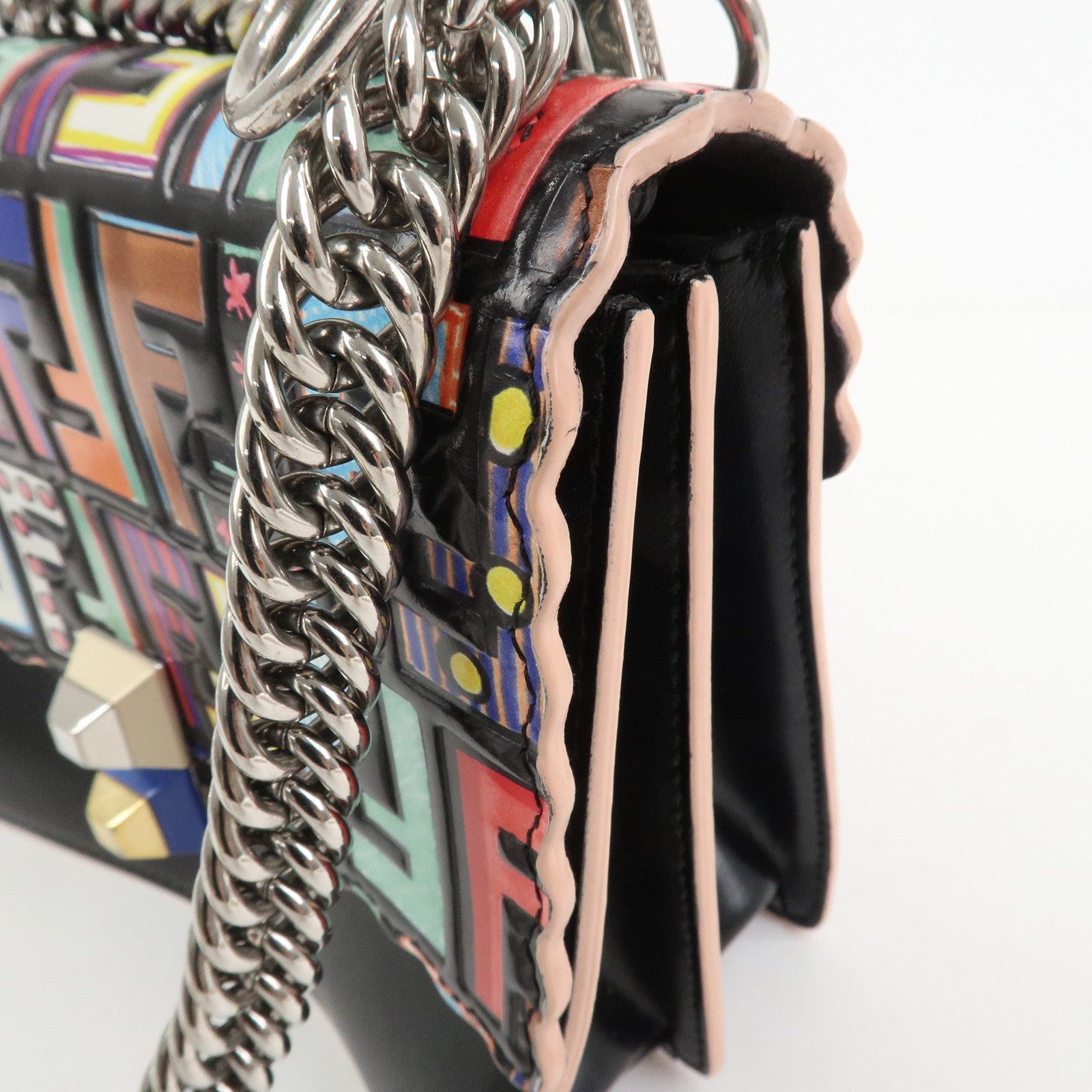 FENDI Zucca Leather Mini Kan I Chain Shoulder Bag Multicolor 8M0381