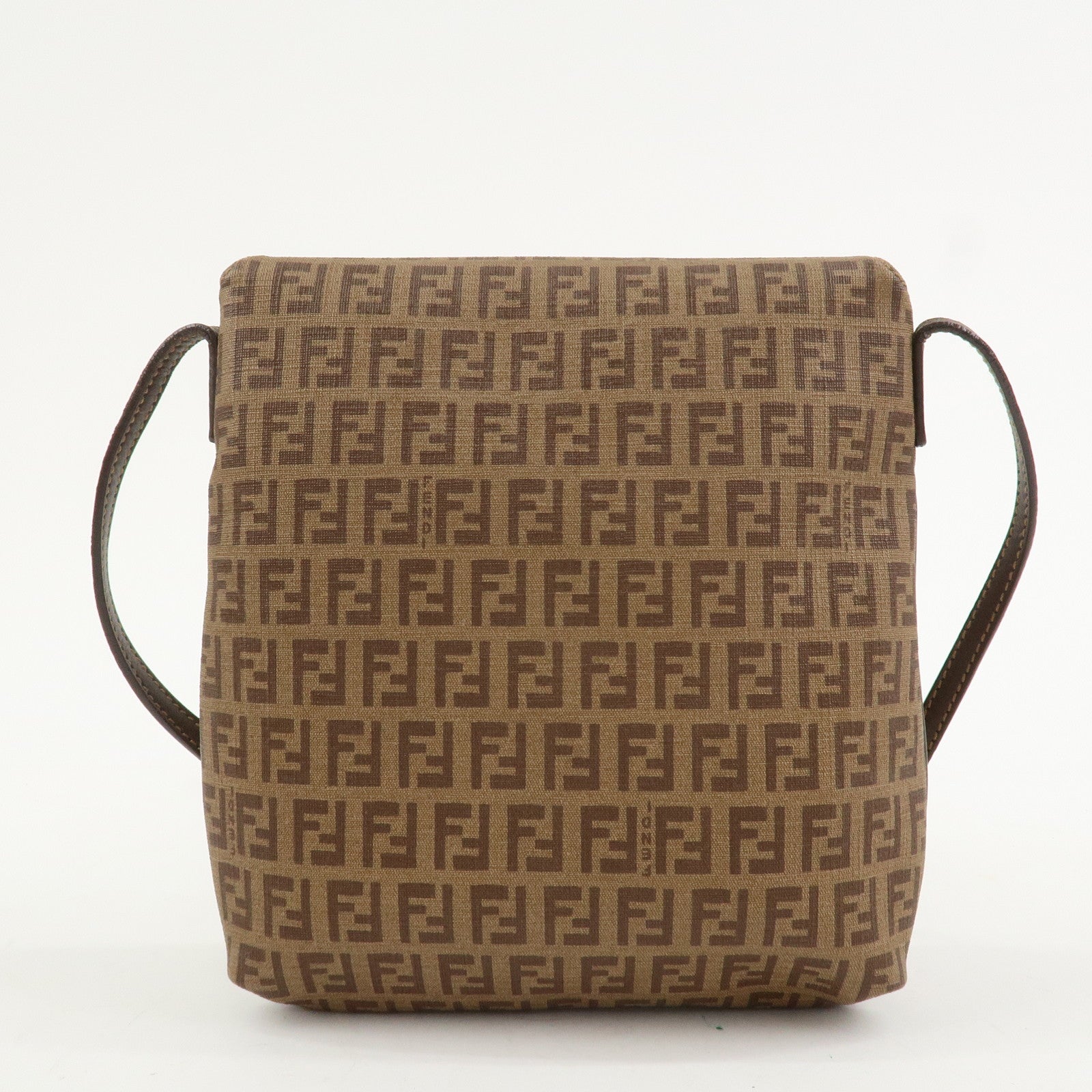 FENDI Zucchino Leather PVC Shoulder Bag Crossbody Bag Brown 8BT075
