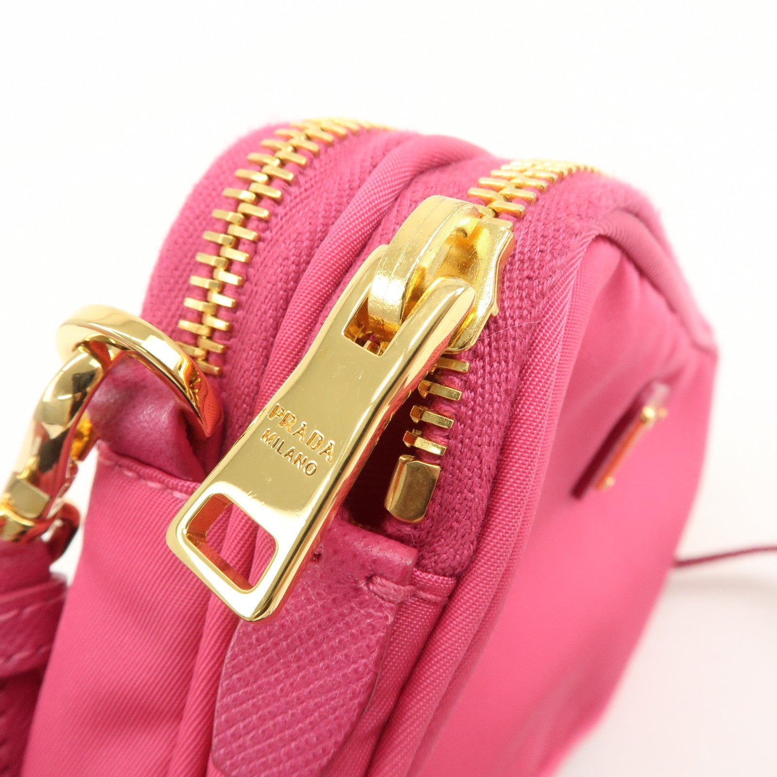 PRADA Triangle Logo Nylon Saffiano Leather Shoulder Bag Pink