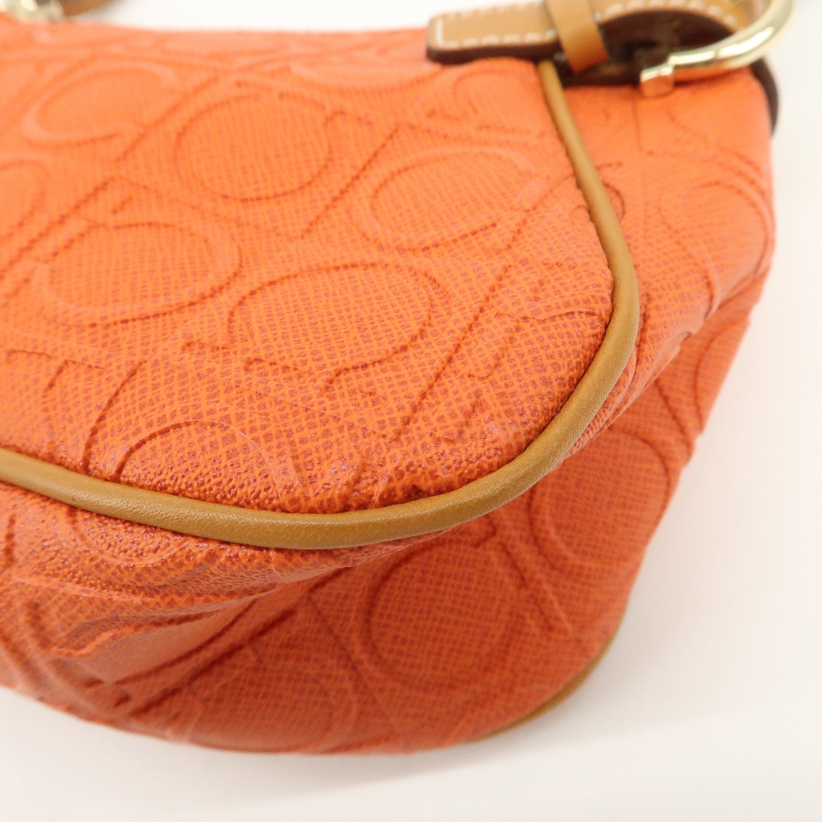 Ferragamo Gancini Leather Shoulder Bag Hand Bag Orange Beige