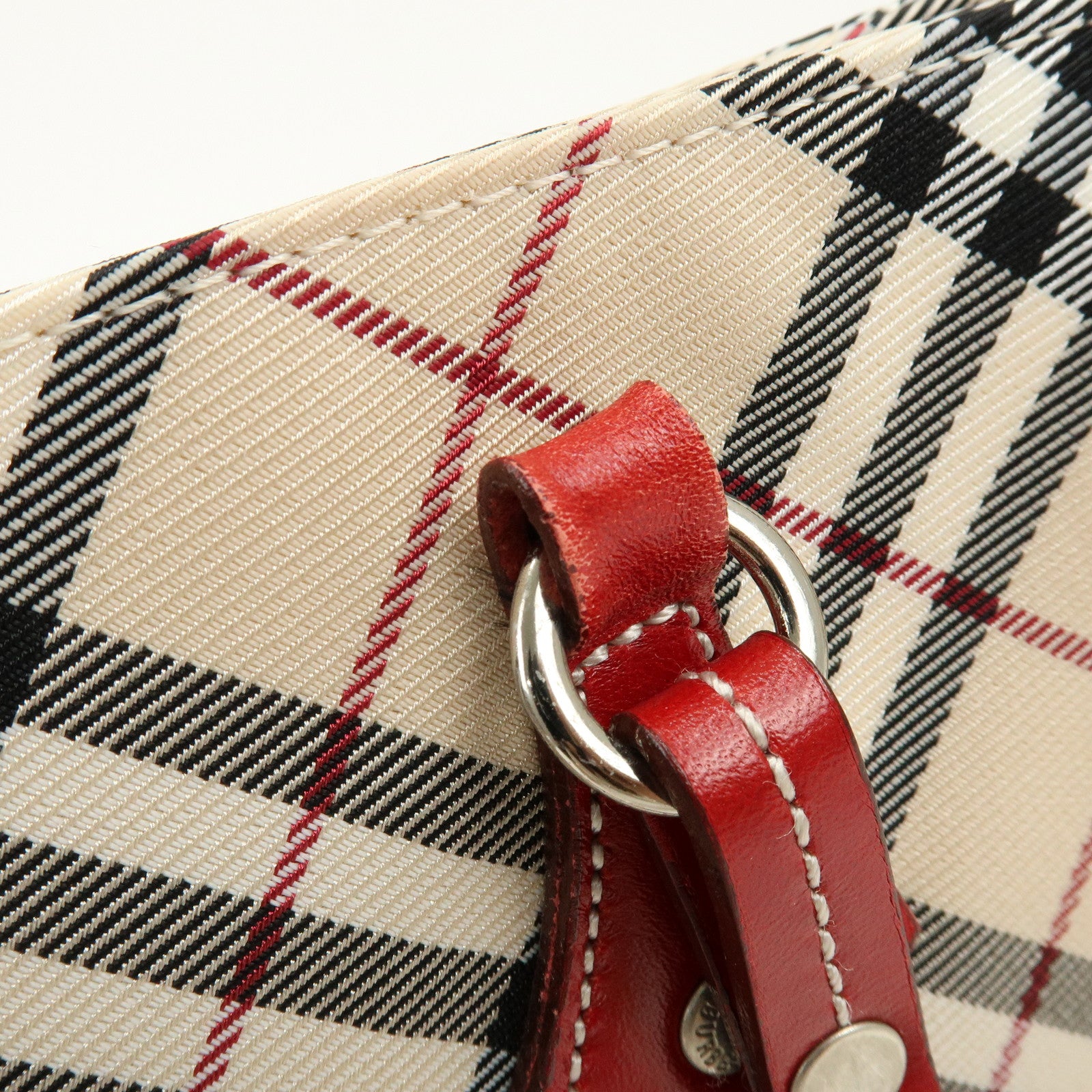 BURBERRY Blue Label Nova Plaid Nylon Leather Tote Bag Beige Red