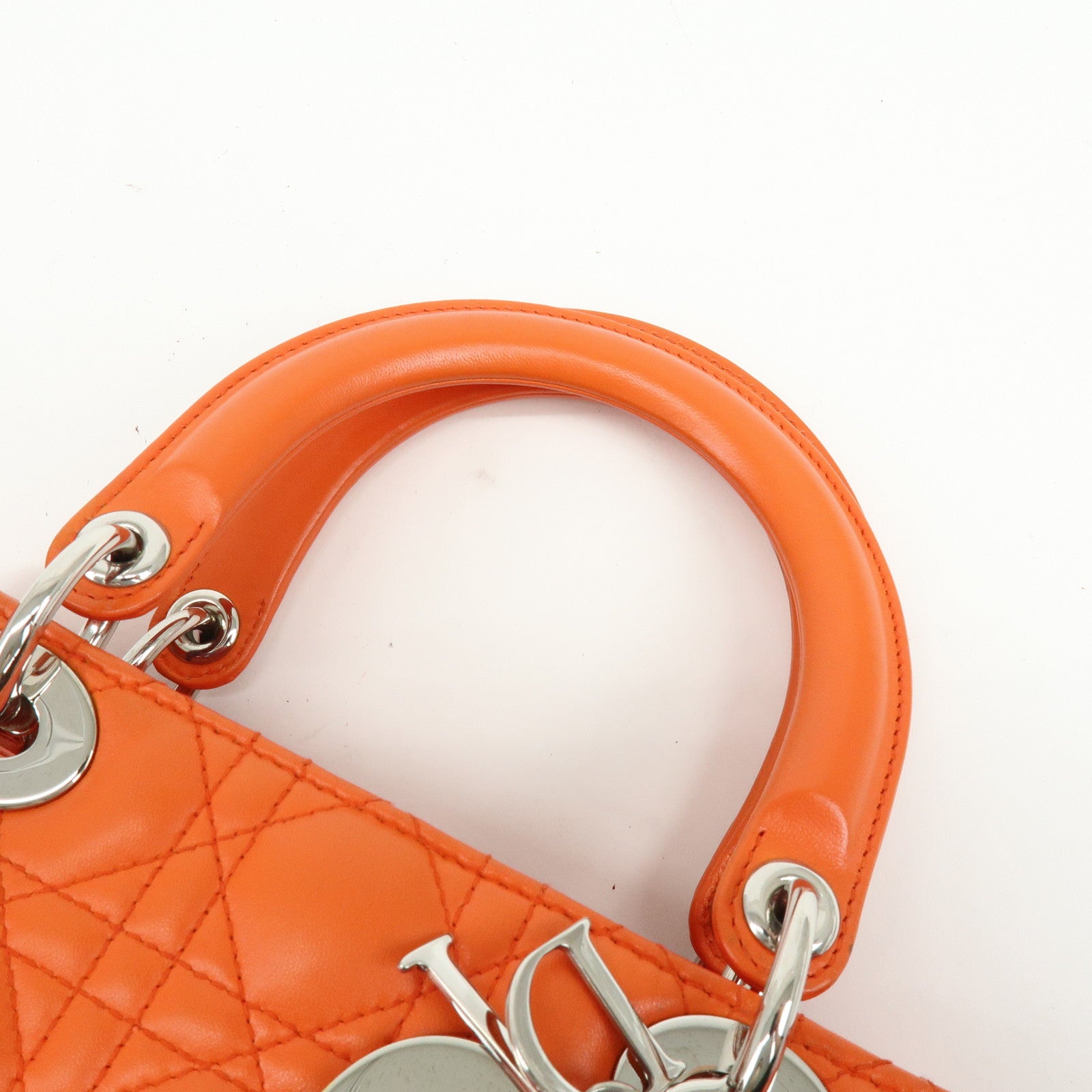 Christian Dior Lady Dior Cannage 2Way Hand Bag Shoulder Bag Orange
