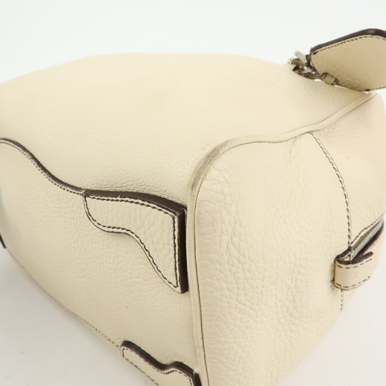 PRADA Vitello Daino Leather Boston Bag Shoulder Bag Ivory BR3091