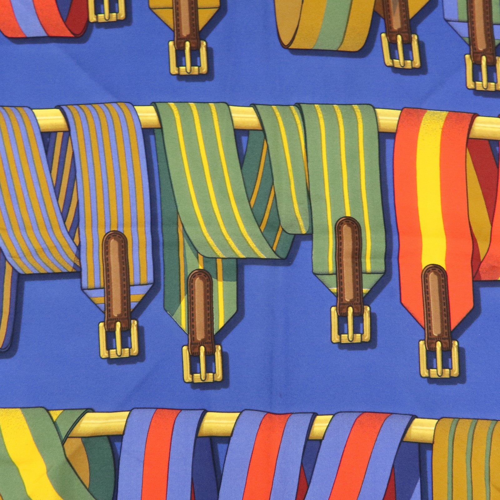 HERMES Carre 90 Silk 100% J.METZ Les Sangles Scarf Blue Green Red