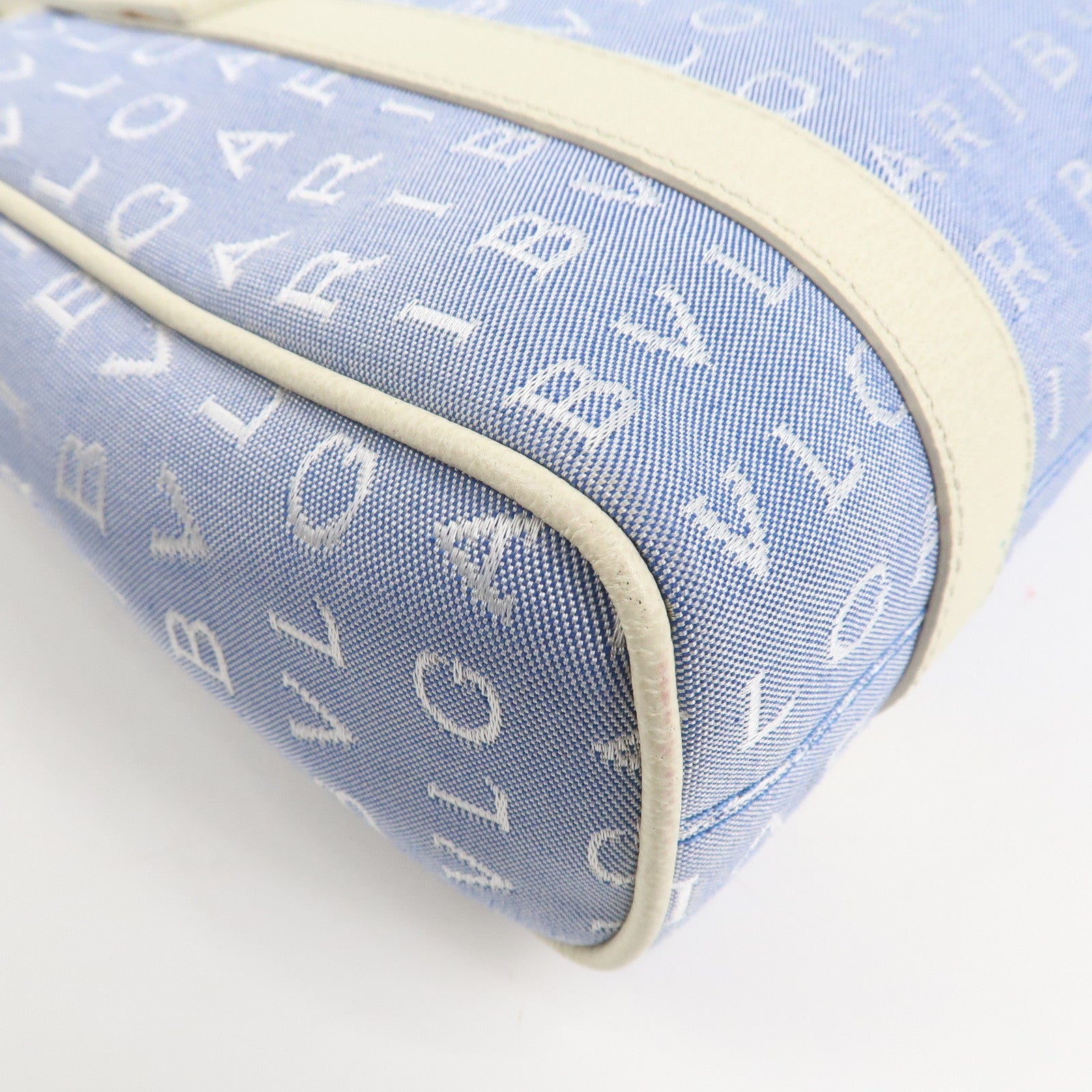 BVLGARI Logo Mania Canvas Leather Tote Bag Hand Bag Light Blue