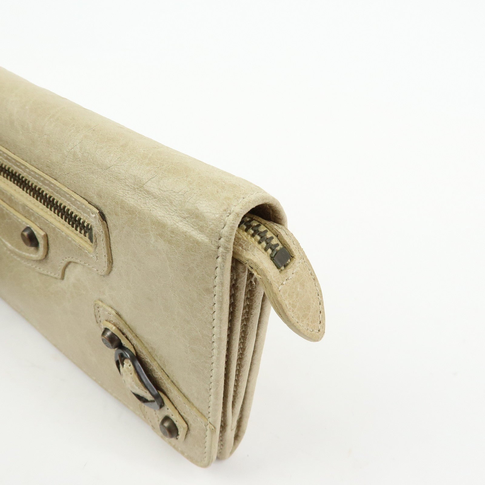 BALENCIAGA City Leather The Money Long Wallet Beige 163471