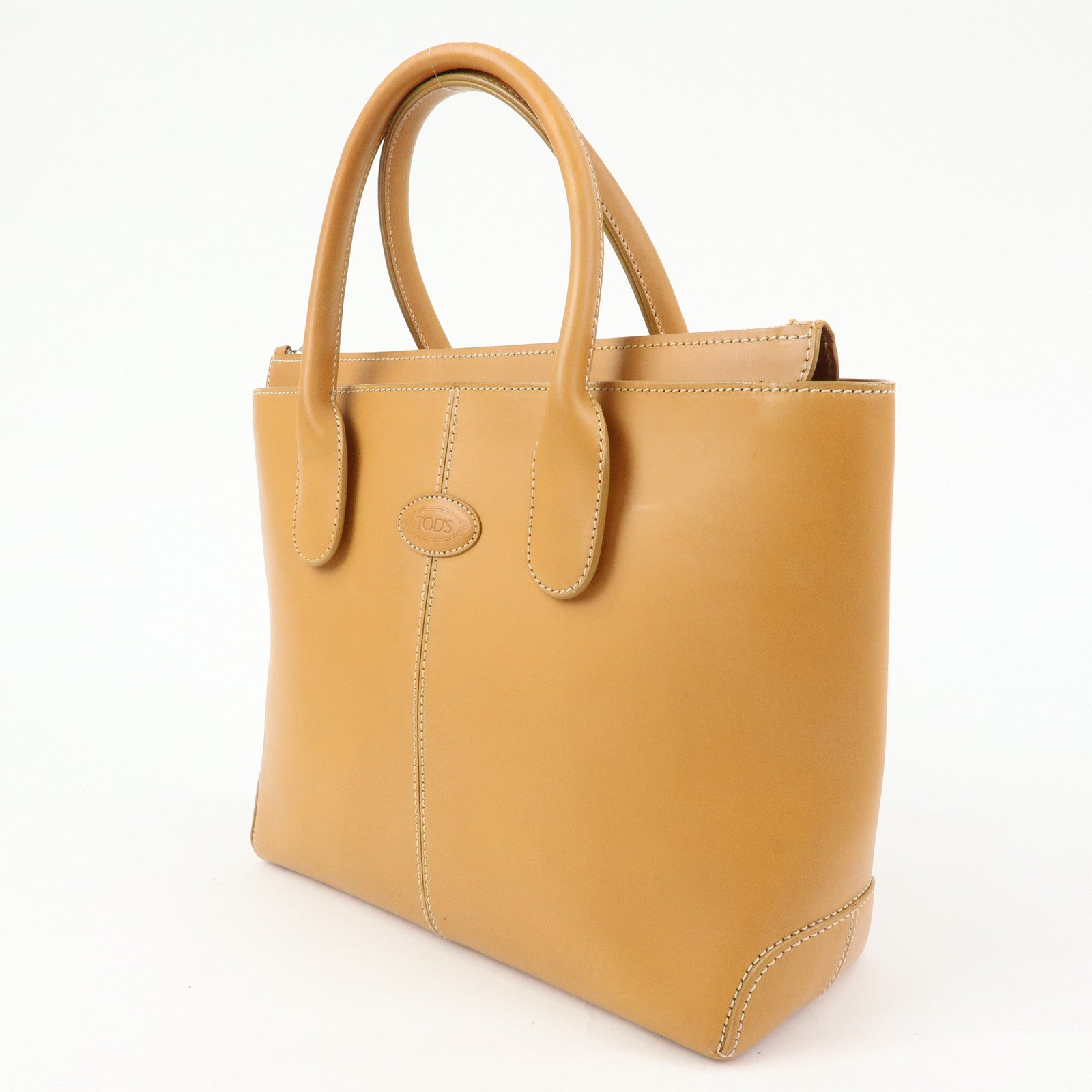 TOD'S Logo Leather 2Way Bag Tote Bag Shoulder Bag Camel