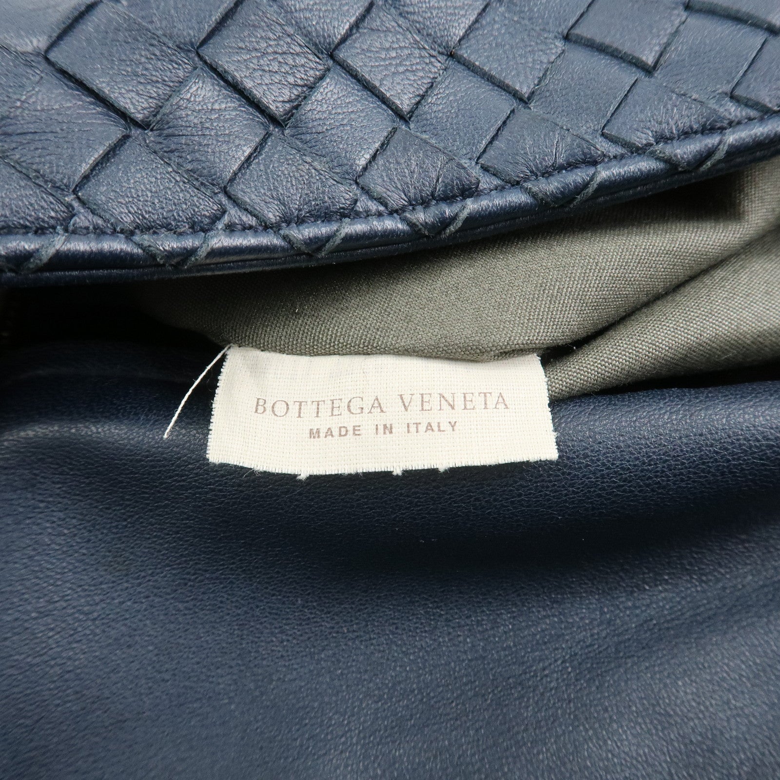 BOTTEGA VENETA Intrecciato Lamb Skin Shoulder Bag Navy 163971