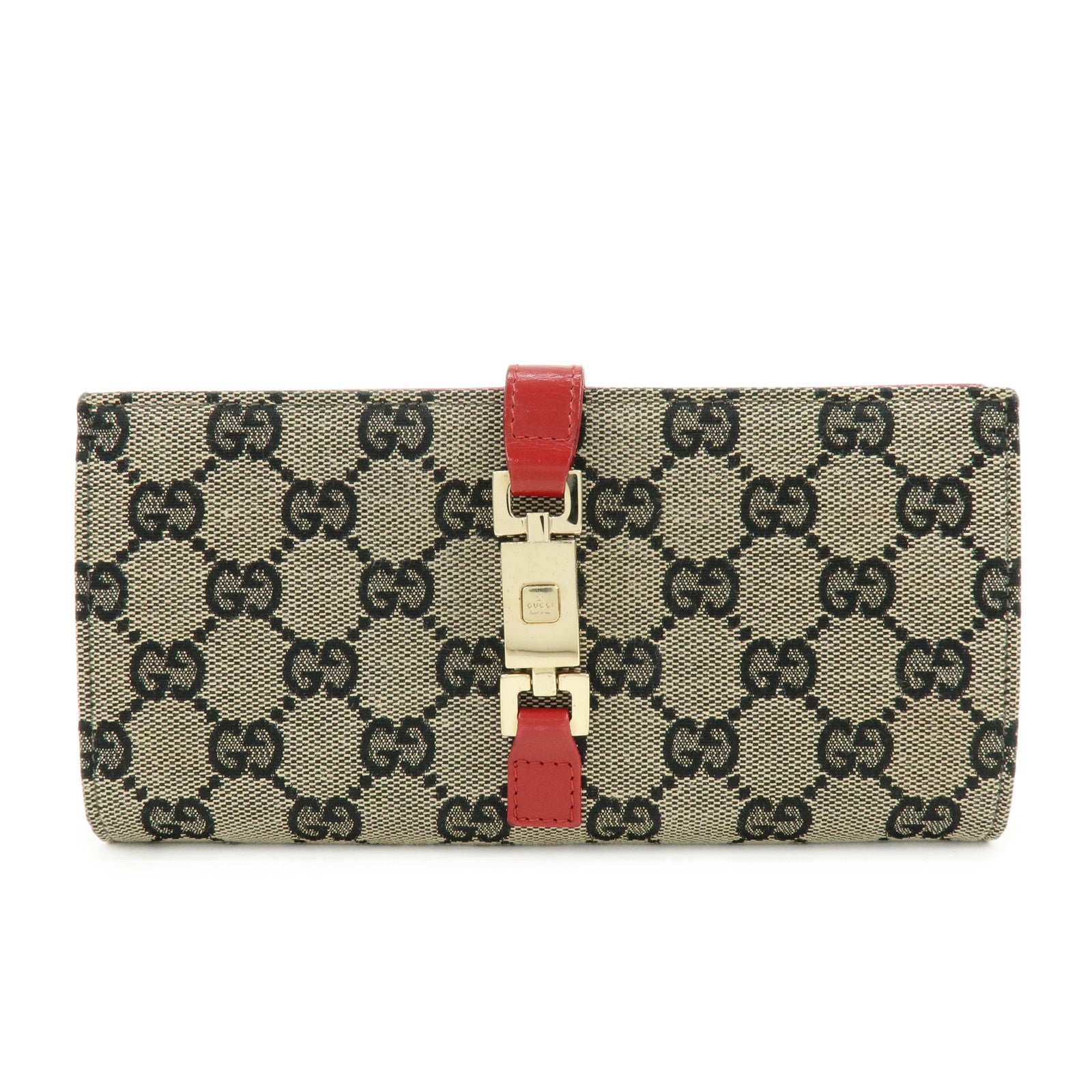 GUCCI Jackie GG Canvas Leather Long Wallet Beige Red 035.0416.2134