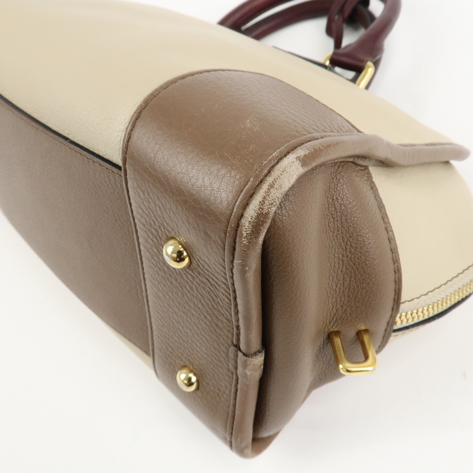 LOEWE Anagram Amazona 28 Leather Hand Bag Brown Ivory Bordeaux Used