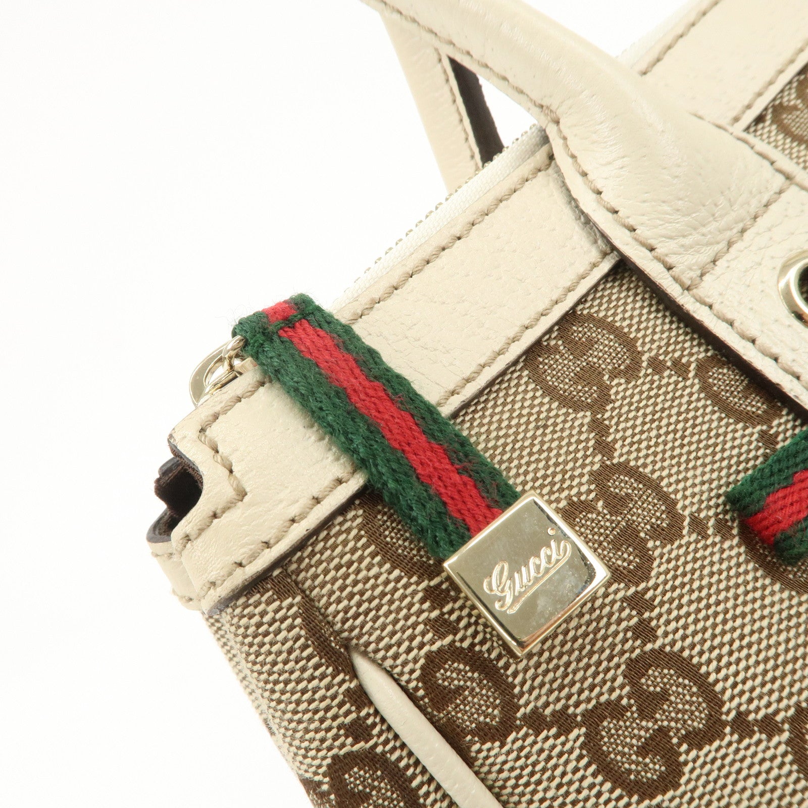 GUCCI Princy Sherry GG Canvas Leather Tote Bag Beige Ivory 177052 Used