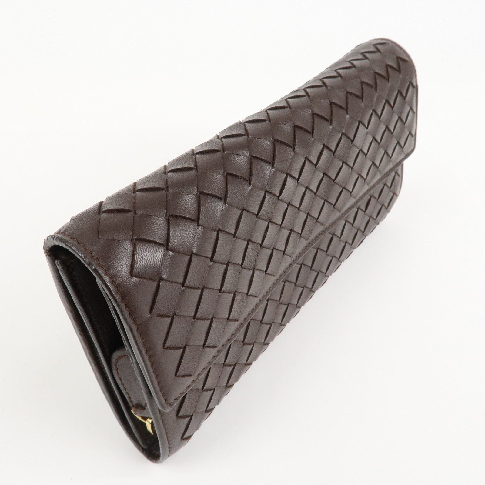 BOTTEGA VENETA Intrecciato Leather Long Wallet Brown Used