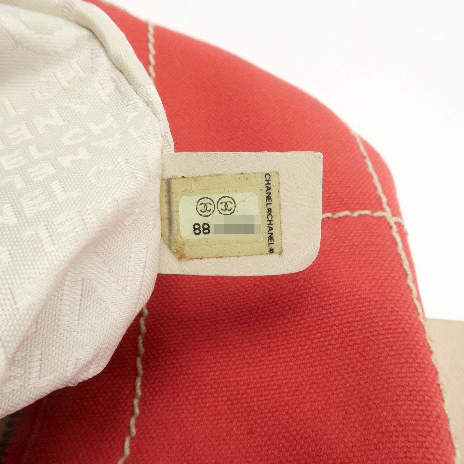 CHANEL Chocolate Bar COCO Mark Canvas Leather Hand Bag Red