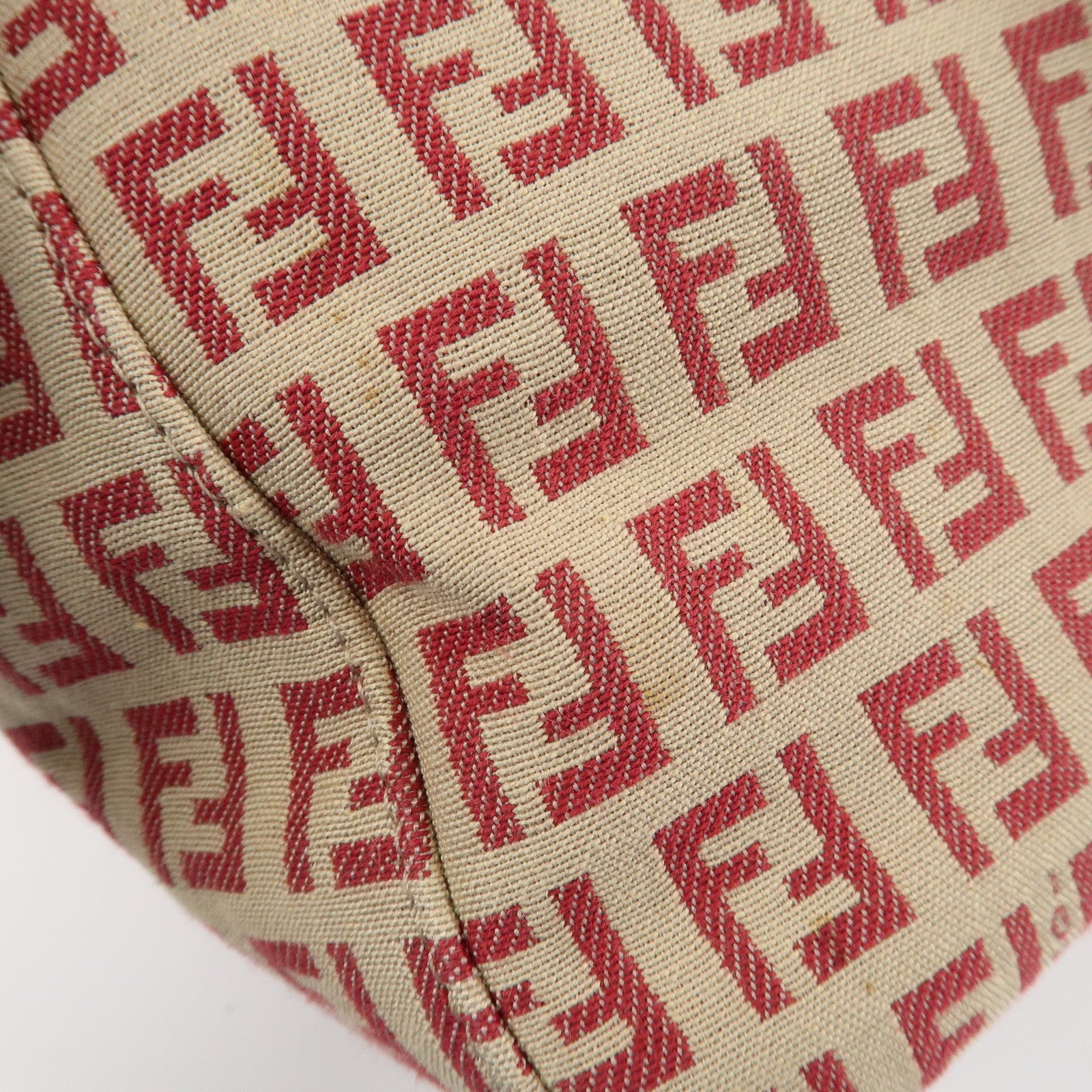 FENDI Zucchino Canvas Leather Hand Bag Beige Red 8BH134 Used