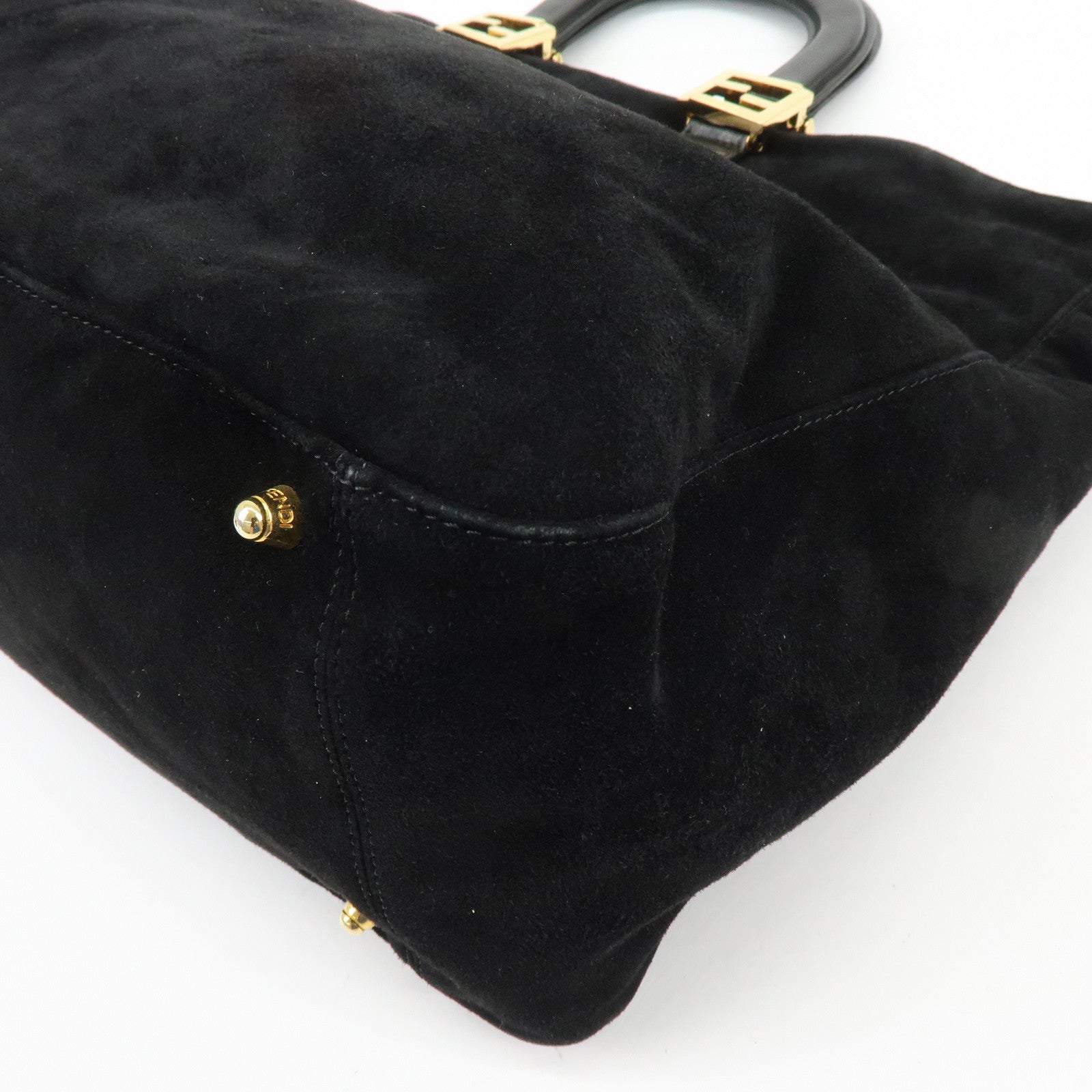 FENDI Suede Leather Tote Bag Hand Bag Black 230826693009