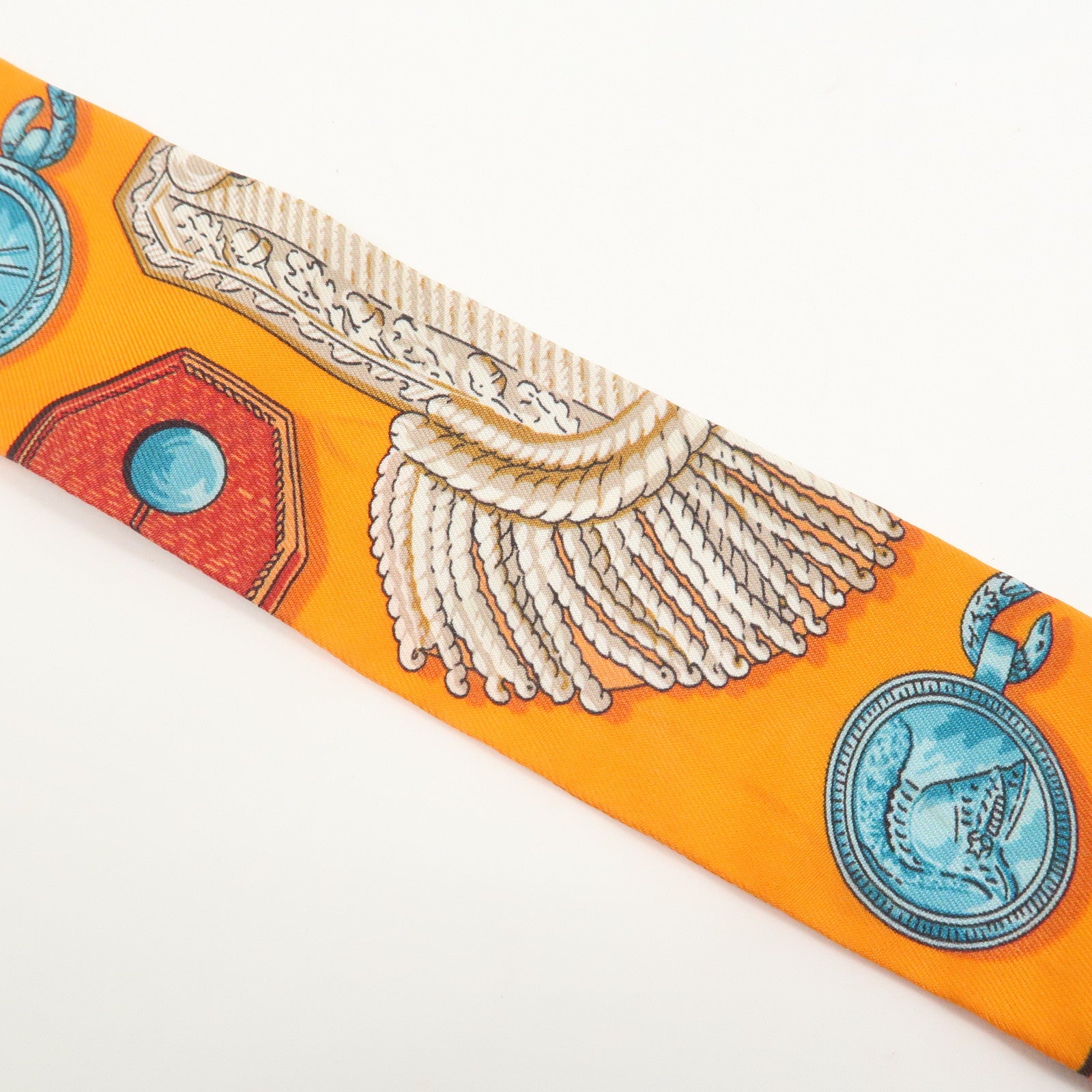 HERMES Twilly Tassel Motif Silk 100% Scarf Orange