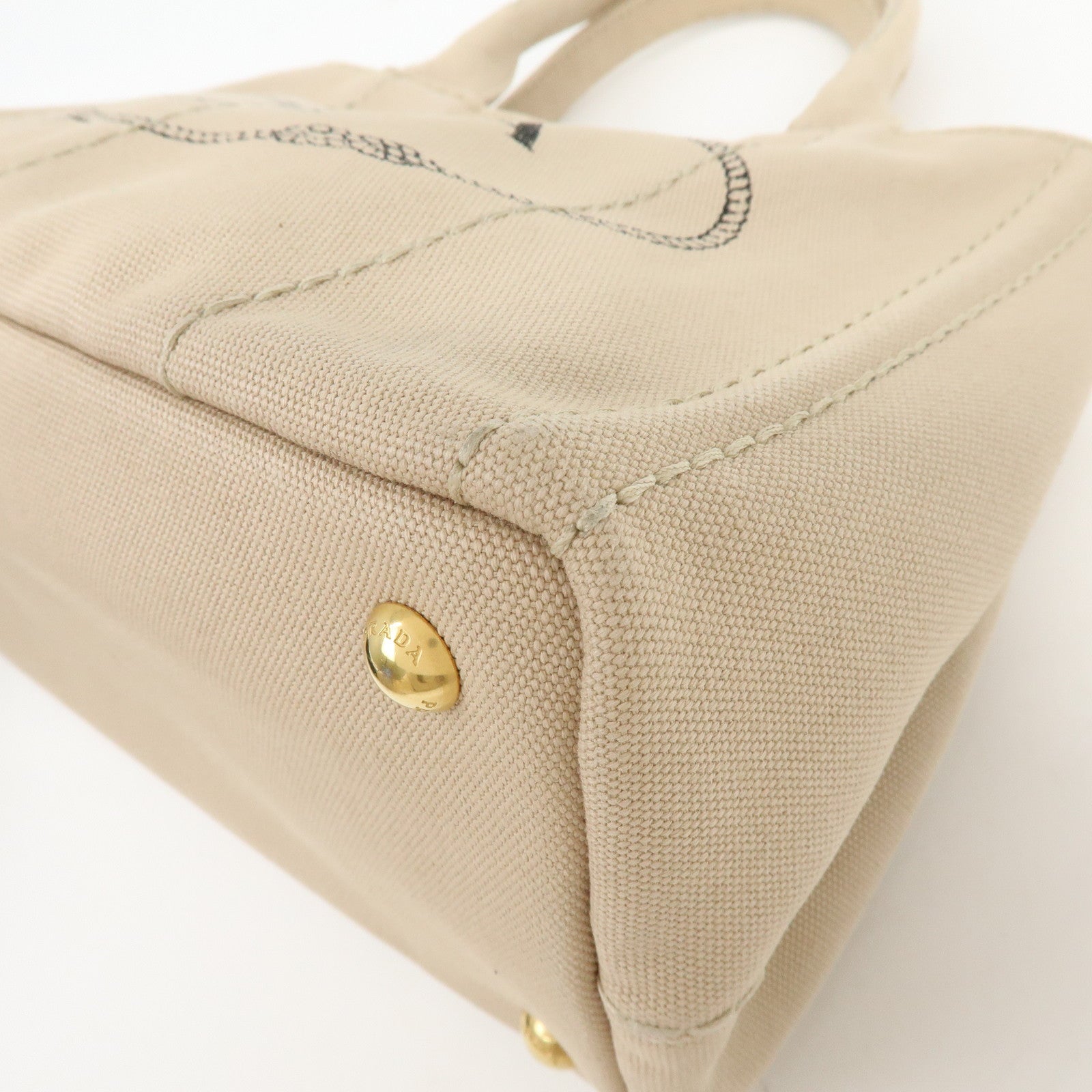 PRADA Logo Canapa Mini Canvas 2Way Bag Hand Bag Beige 1BG439