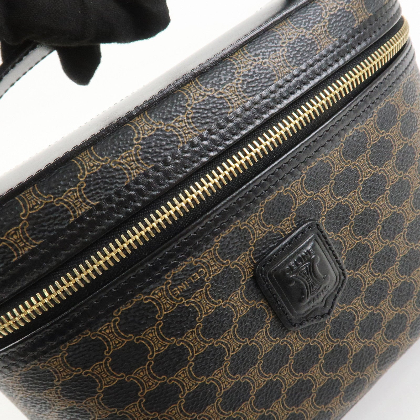 CELINE Macadam PVC Coating Canvas Leather Vanity Bag Hand Bag Black