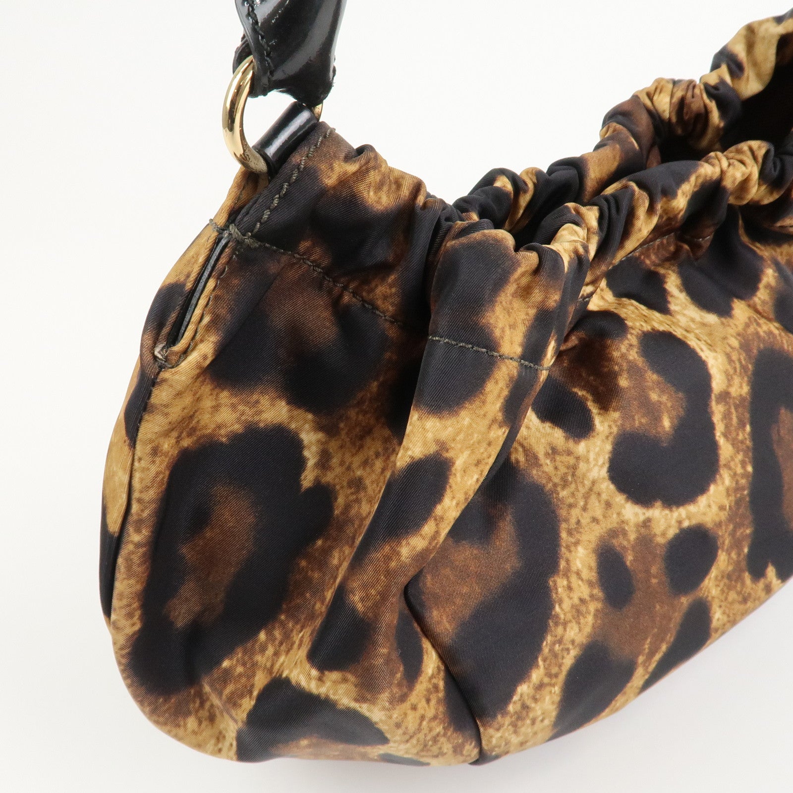 Ferragamo Vara Ribbon Nylon Patent Leather Shoulder Bag Leopard