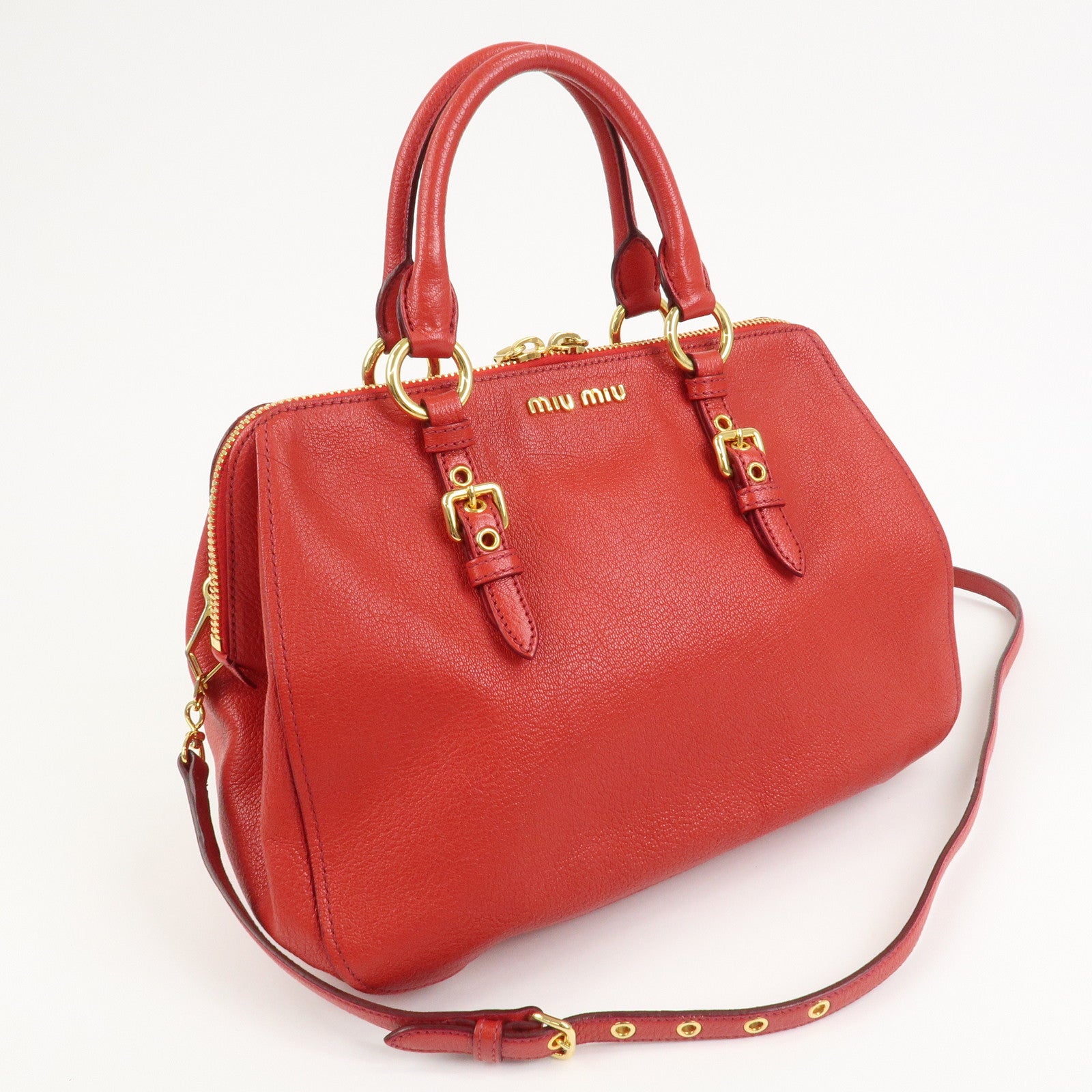 MIU MIU Logo Leather 2Way Bag Hand Bag Shoulder Bag Red RL0060