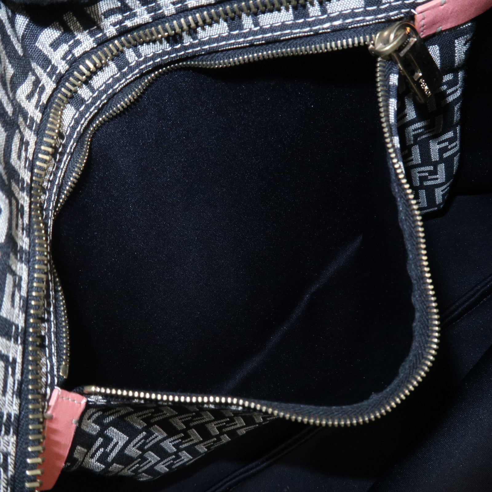 FENDI Zucchino Canvas Leather Tote Shoulder Bag Black Pink 8BH025