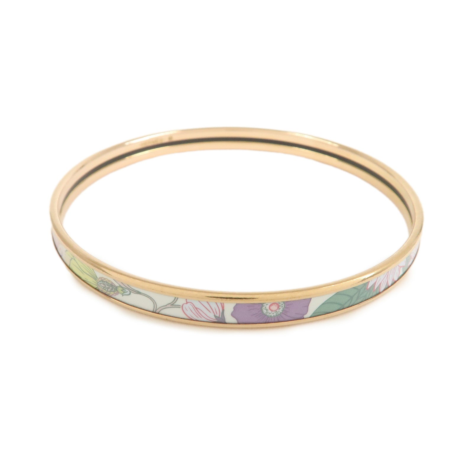 HERMES Extra Fan Enamel Bracelet Bangle Precious Paradise White