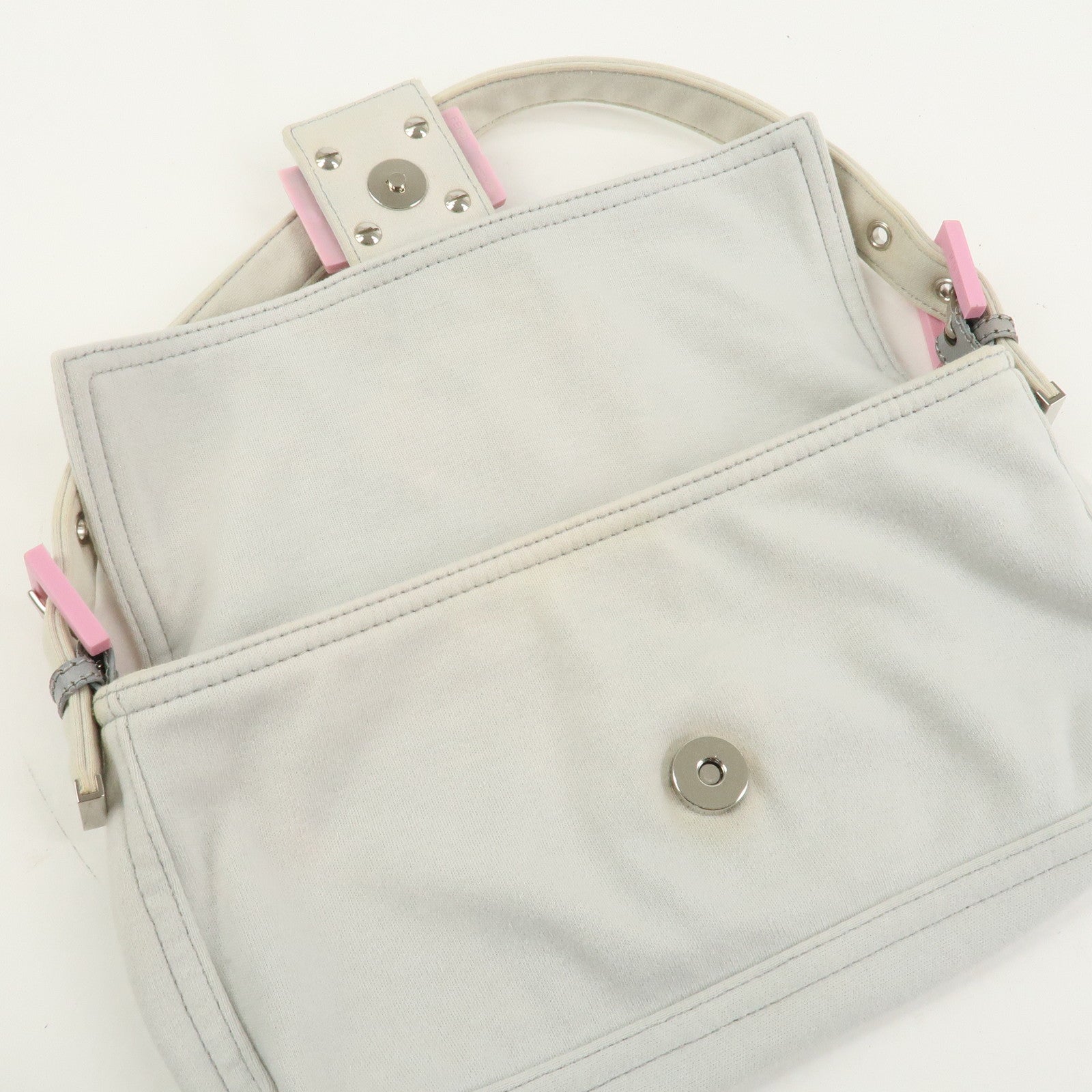 FENDI Mamma Baguette Cotton Shoulder Bag Hand Bag Gray Pink