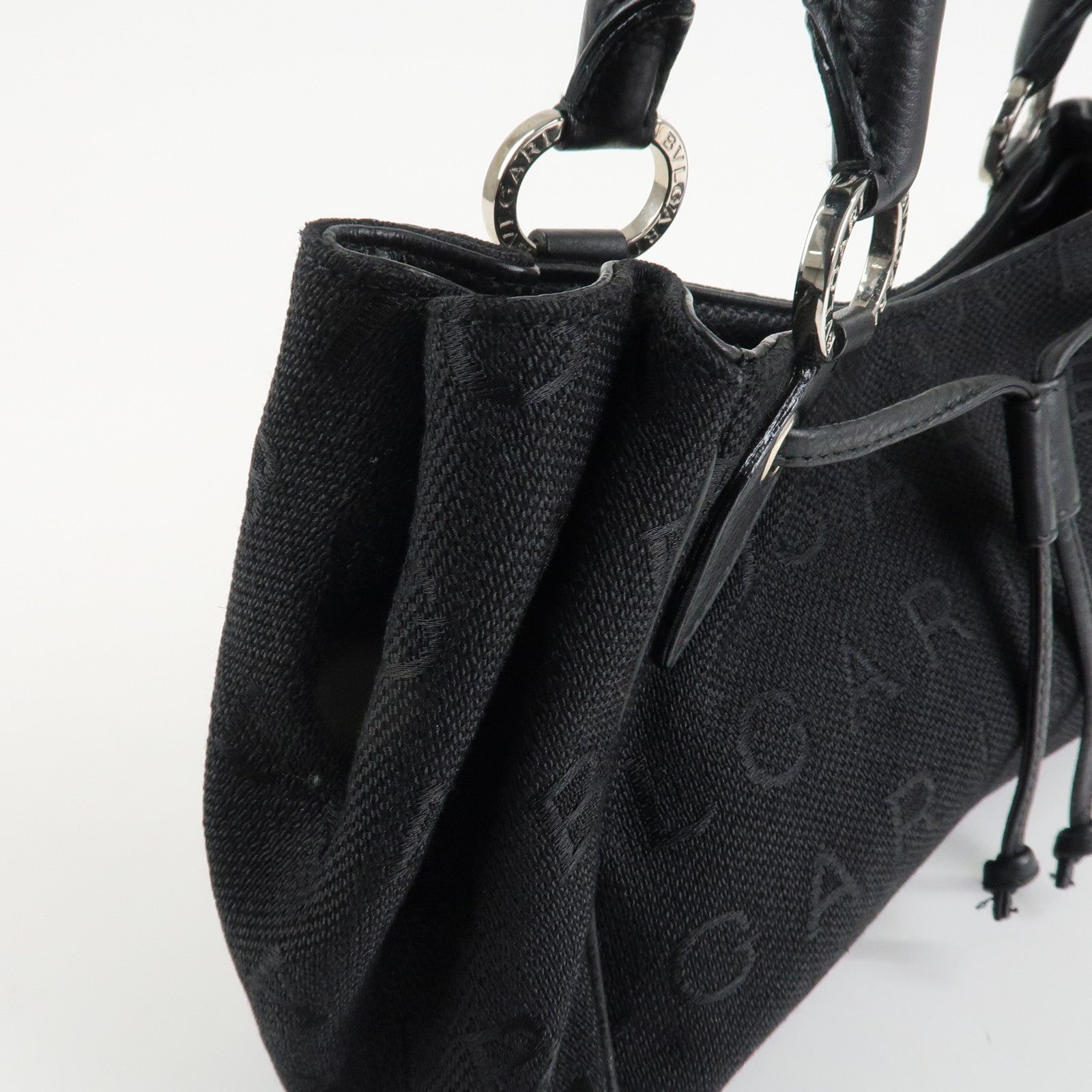 BVLGARI Logo Mania Leather Canvas Tote bag Hand Bag Black Used