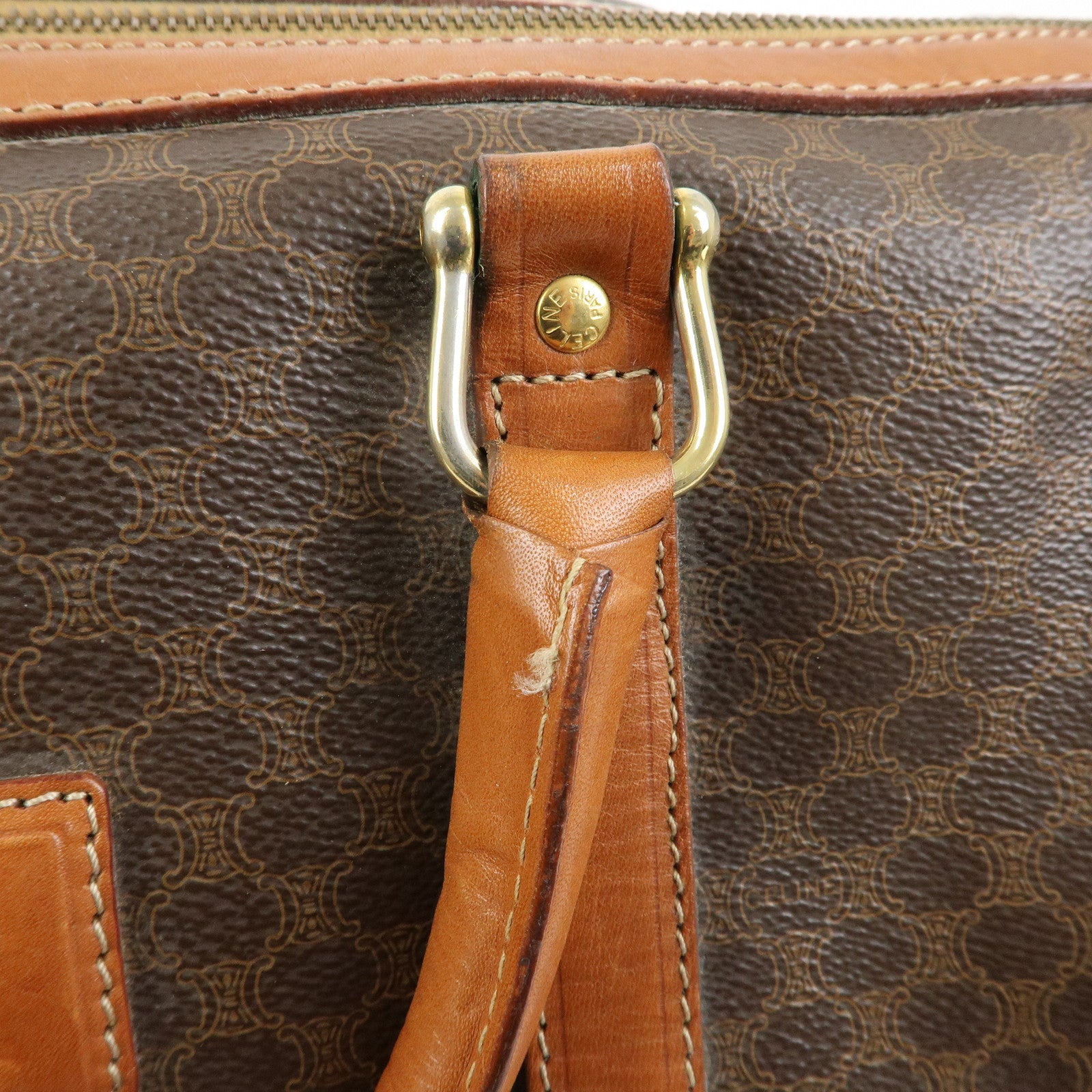 CELINE Macadam PVC Leather Boston Bag Hand Bag Brown