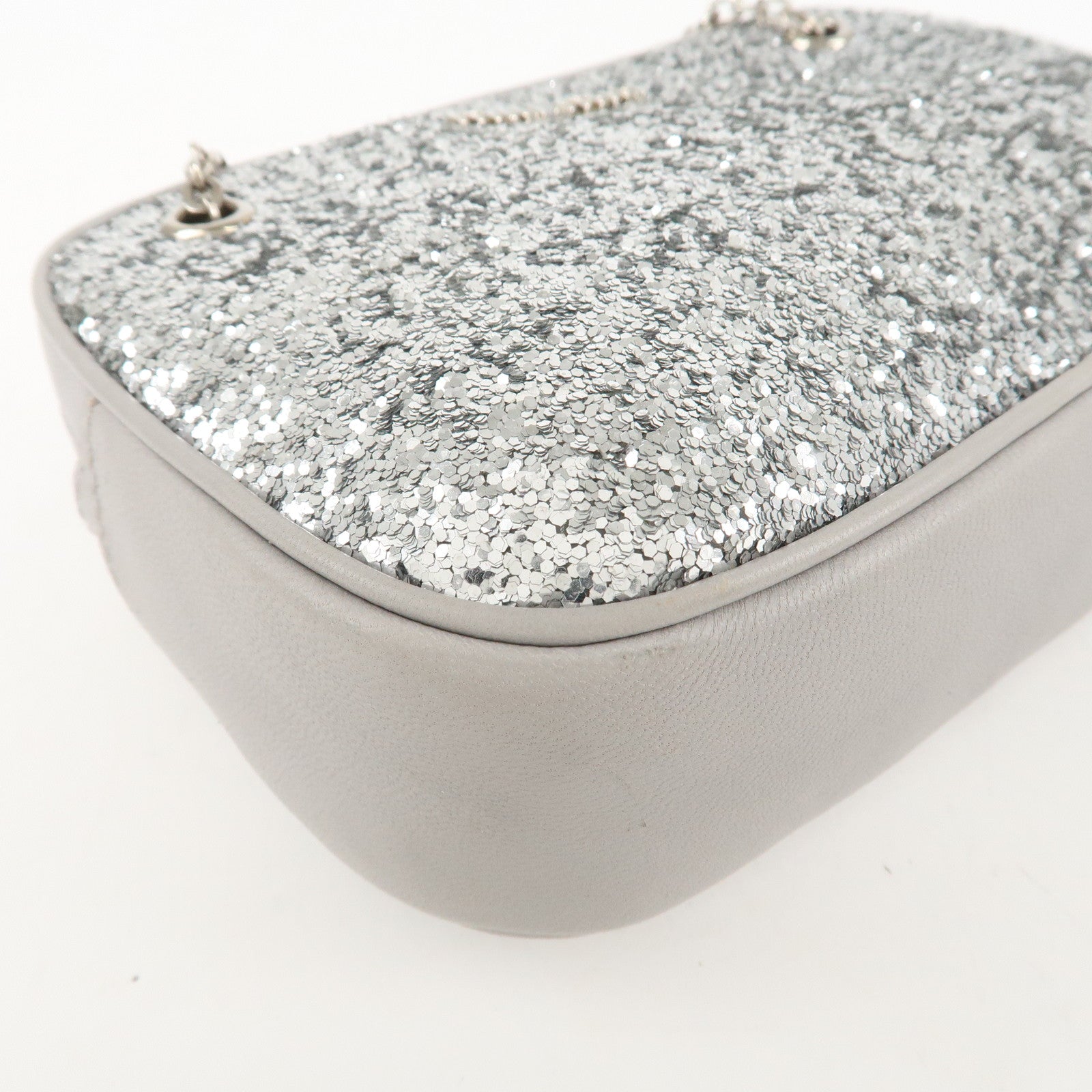 MIU MIU Leather Glitter Pouch Cosmetic Pouch Silver 5ND001 Used