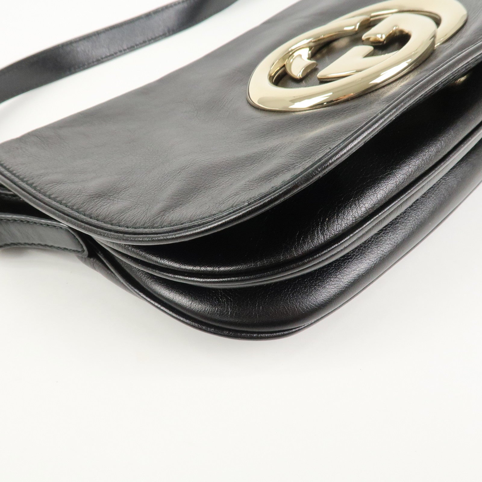 GUCCI Interlocking G Leather Shoulder Bag Hand Bag Black 161727