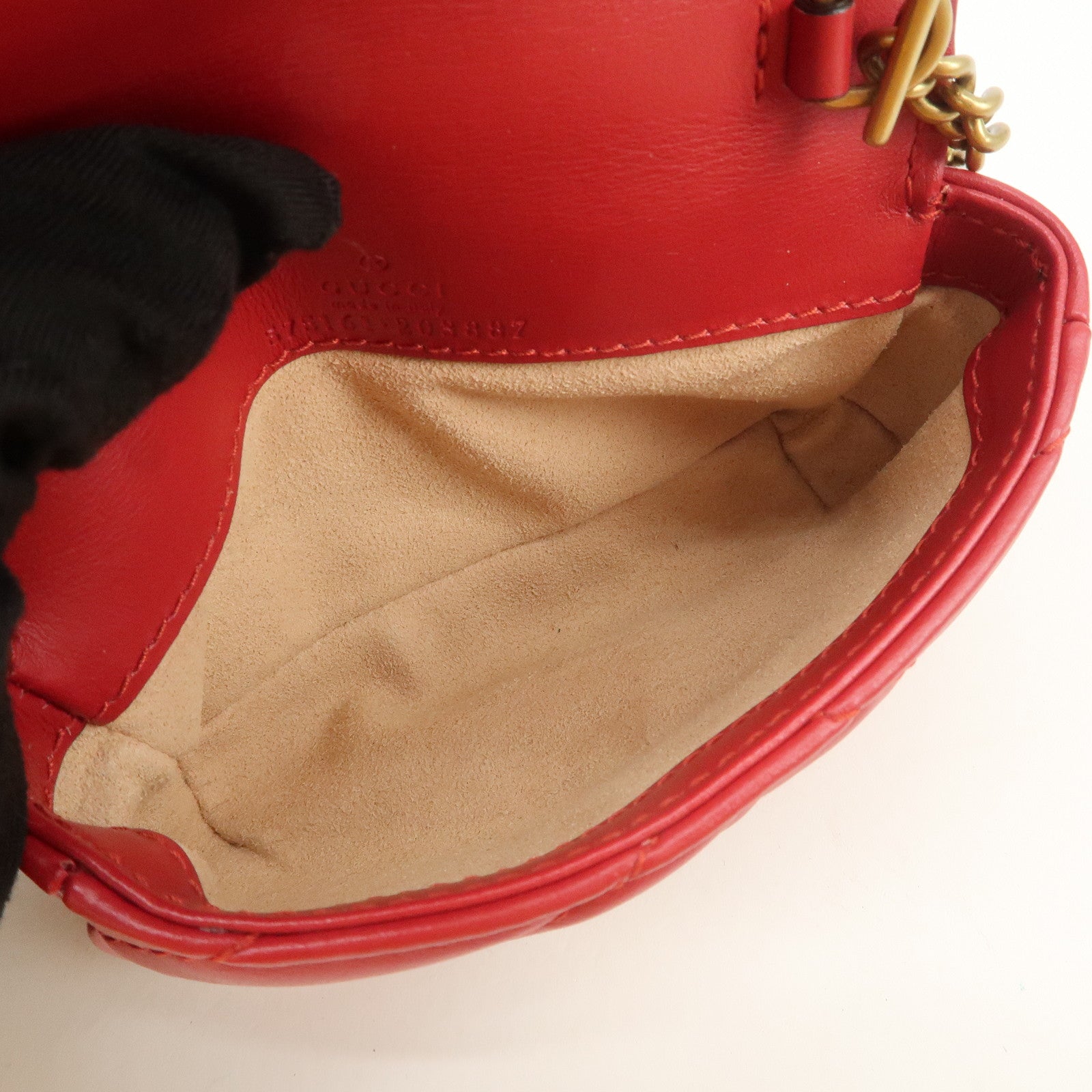 GUCCI GG Marmont Leather Chain Hand Bag Pouch Red 575161