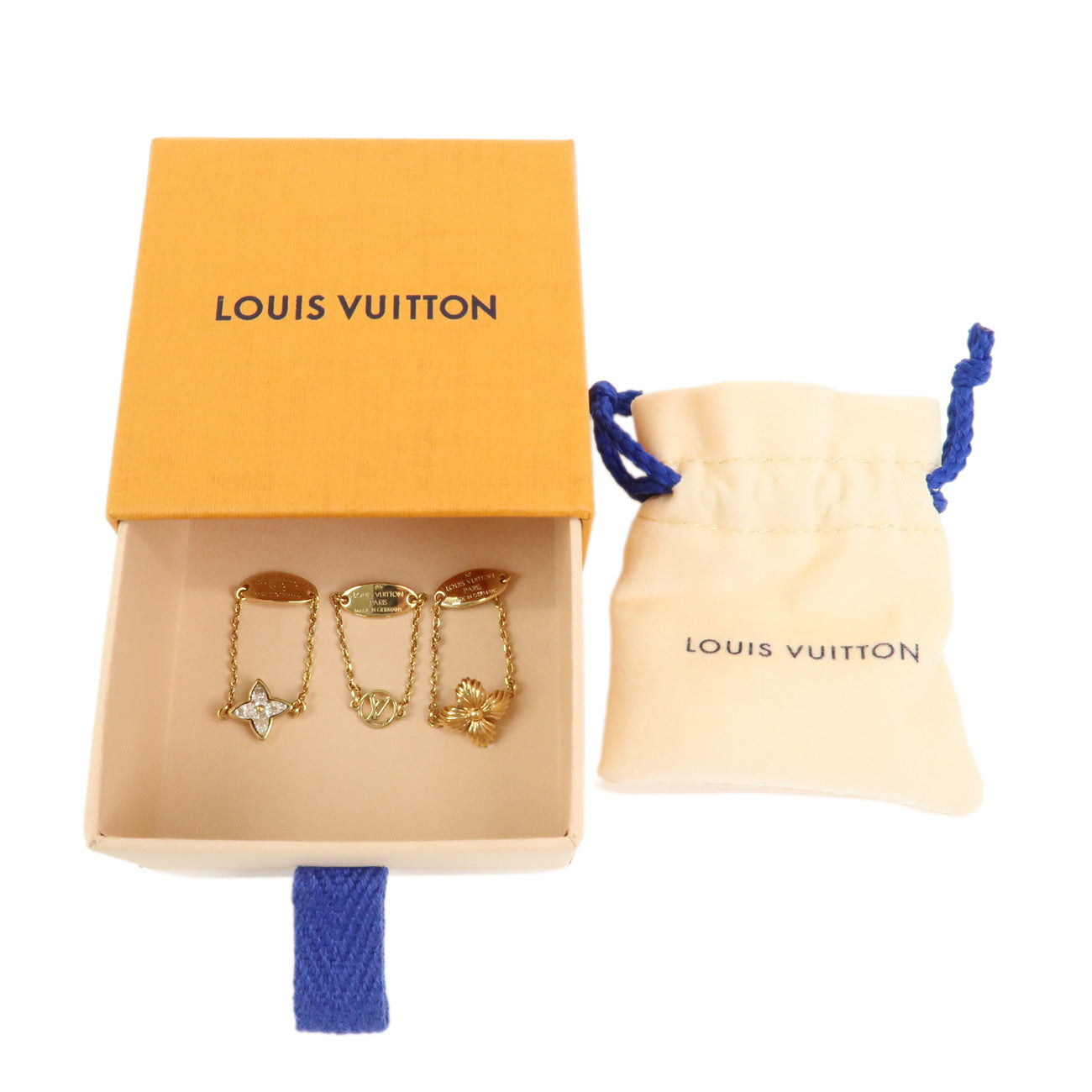 Louis Vuitton Set of 3 Bague Blooming Strass Ring L Gold M68379
