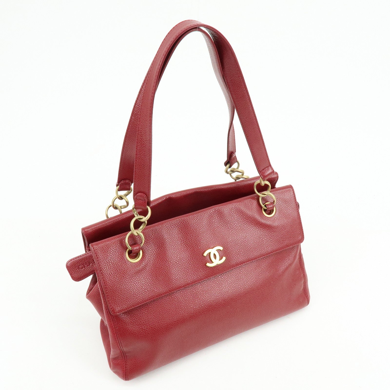 CHANEL Caviarskin Shoulder Bag Hand Bag Red