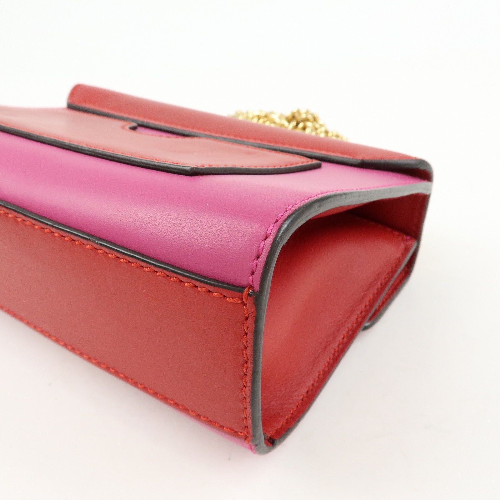 GUCCI Leather Chain Shoulder Bag Crossbody Bag Pink Red 409487