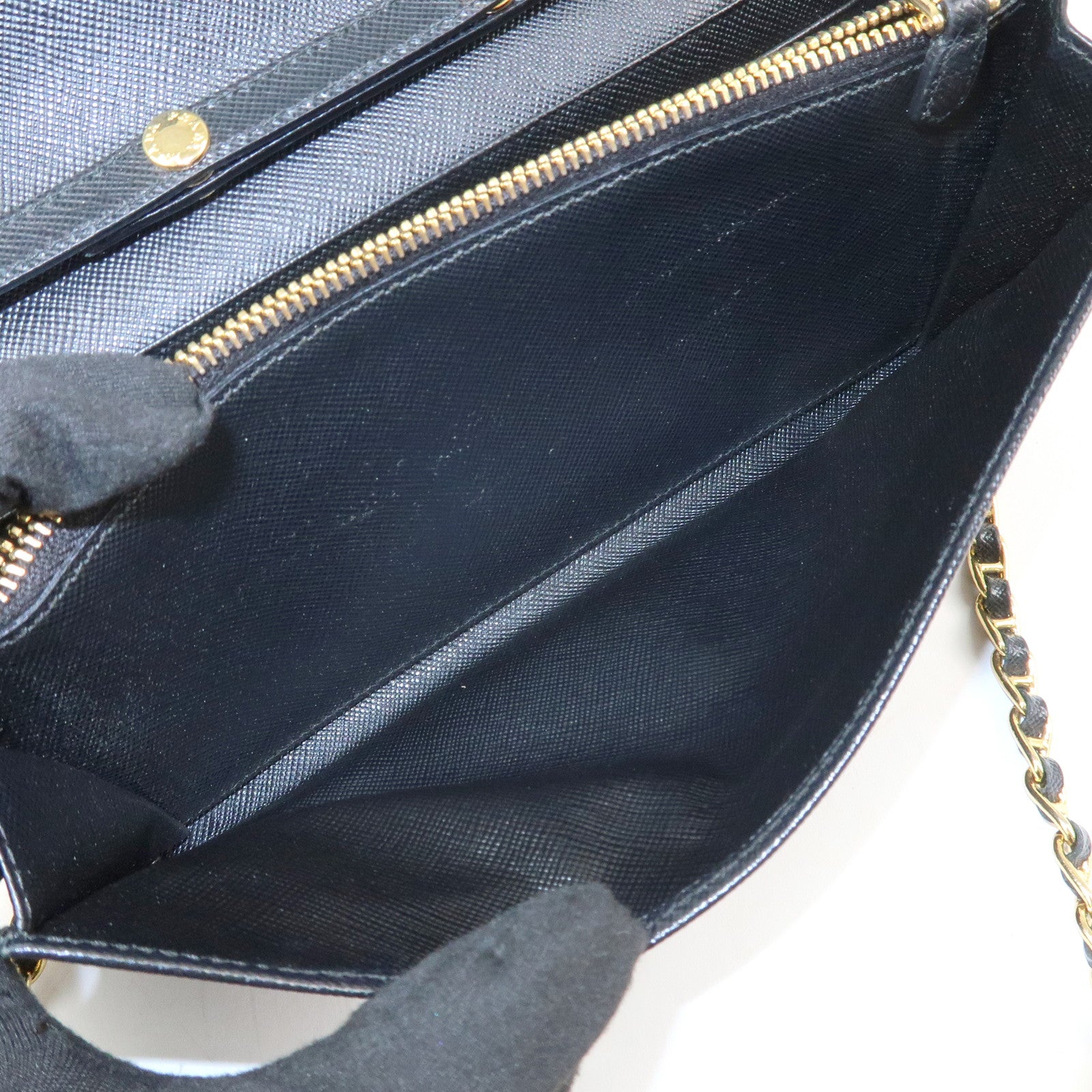 PRADA Logo Leather Chain Wallet WOC Shoulder Wallet Black 1MT290