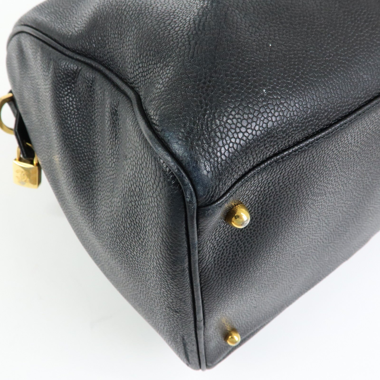 CHANEL COCO Mark Caviarskin Boston Bag Hand Bag Travel Bag Black