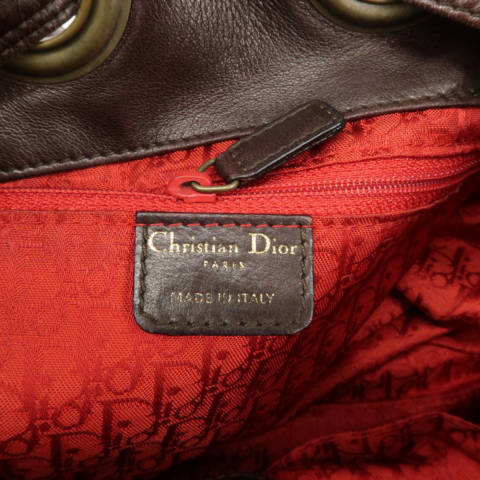 Christian Dior Canage Leather Shoulder Bag Dark Brown Gold Hardware Used