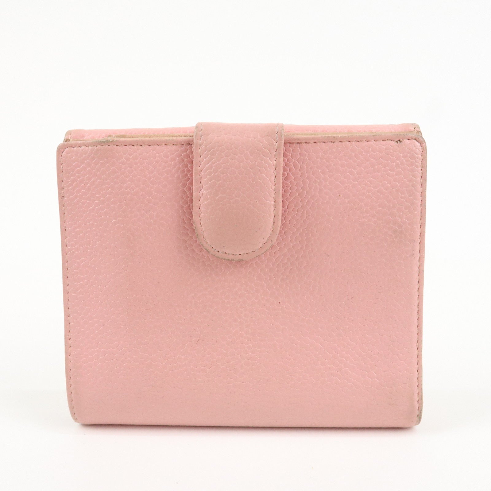 CHANEL COCO Mark Caviarskin Double Hook Wallet Pink A13496 Used