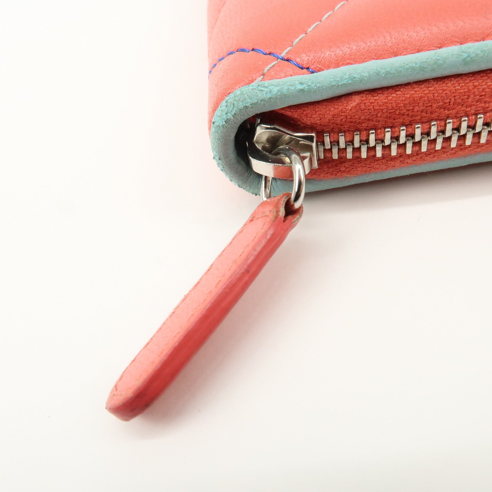 CHANEL Matelasse Lamb Skin Coin Case Coin Purse Pink Blue