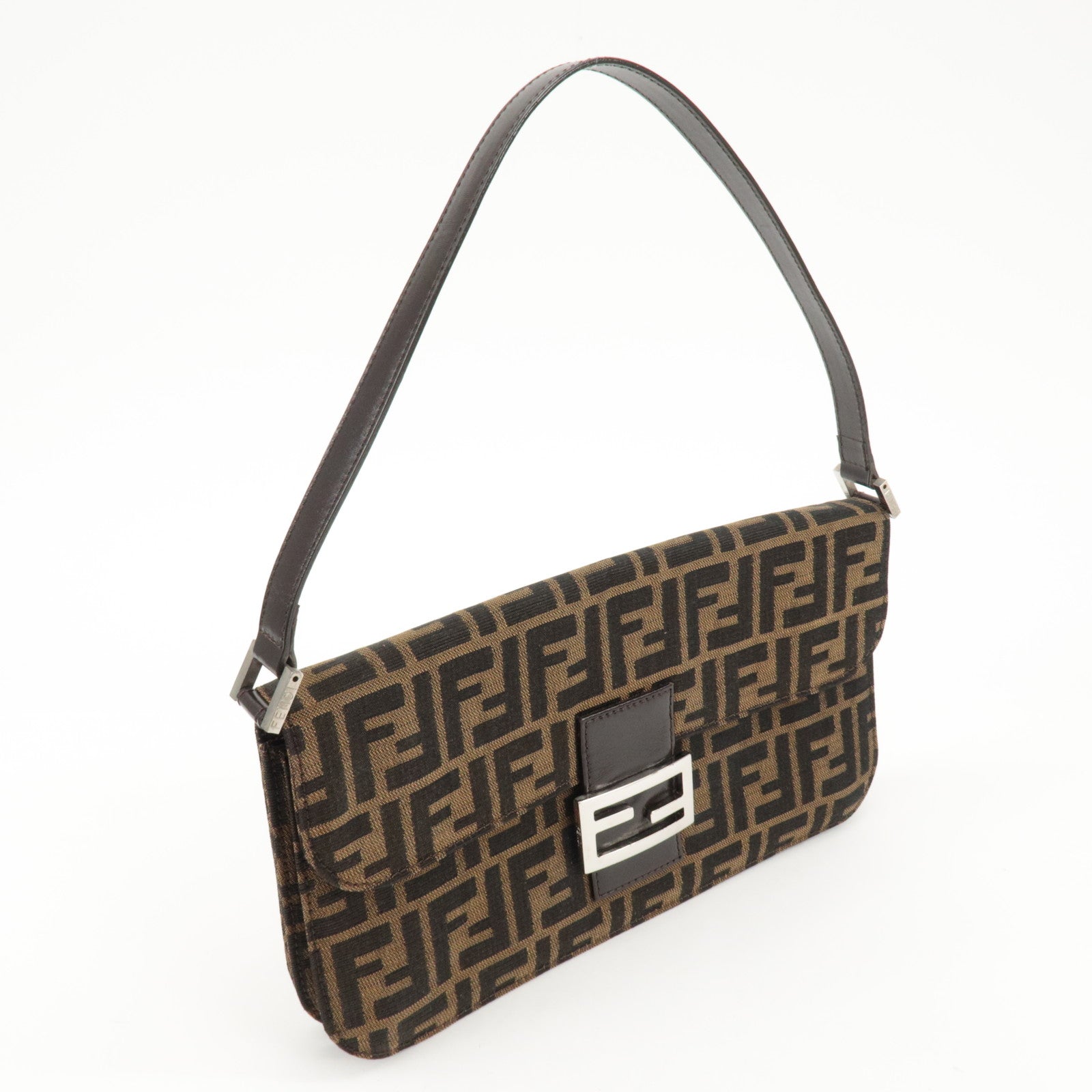 FENDI Zucca Canvas Leather Shoulder Bag Brown Black 0916322 Used