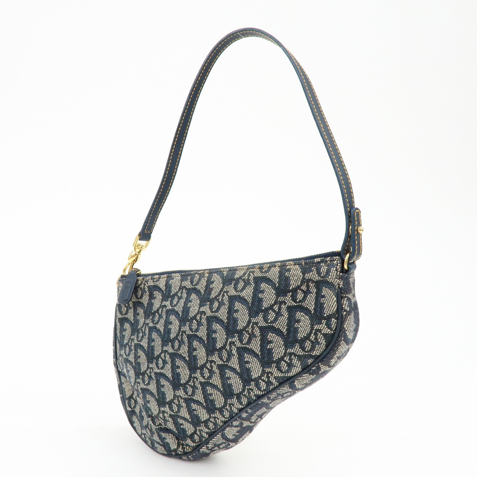 Christian Dior Trotter Jacguard Leather Saddle Bag Pouch Navy