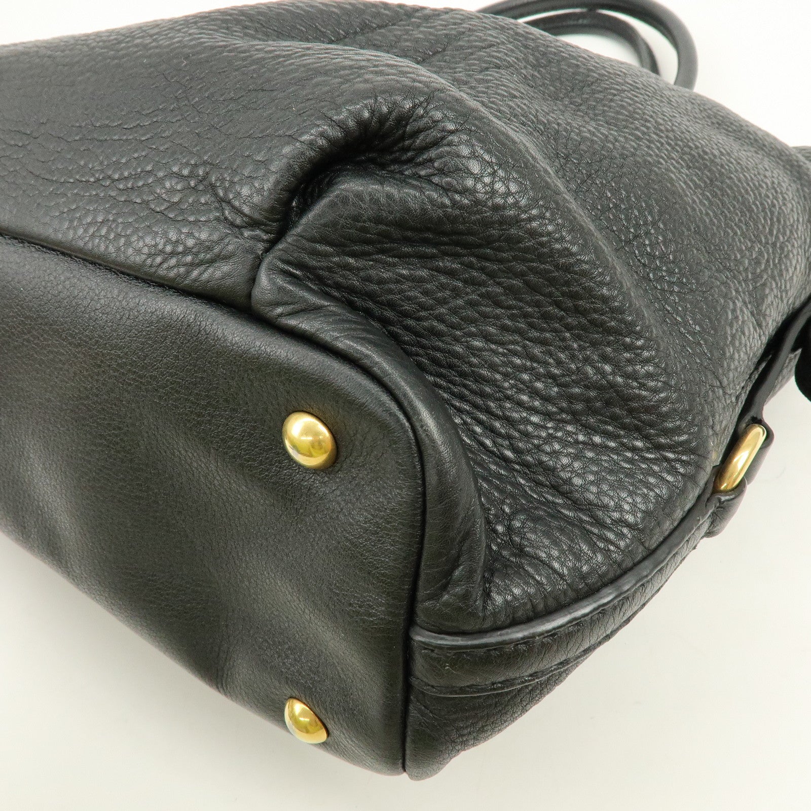 MIU MIU Logo Leather Tote Bag Shoulder Bag Black Gold