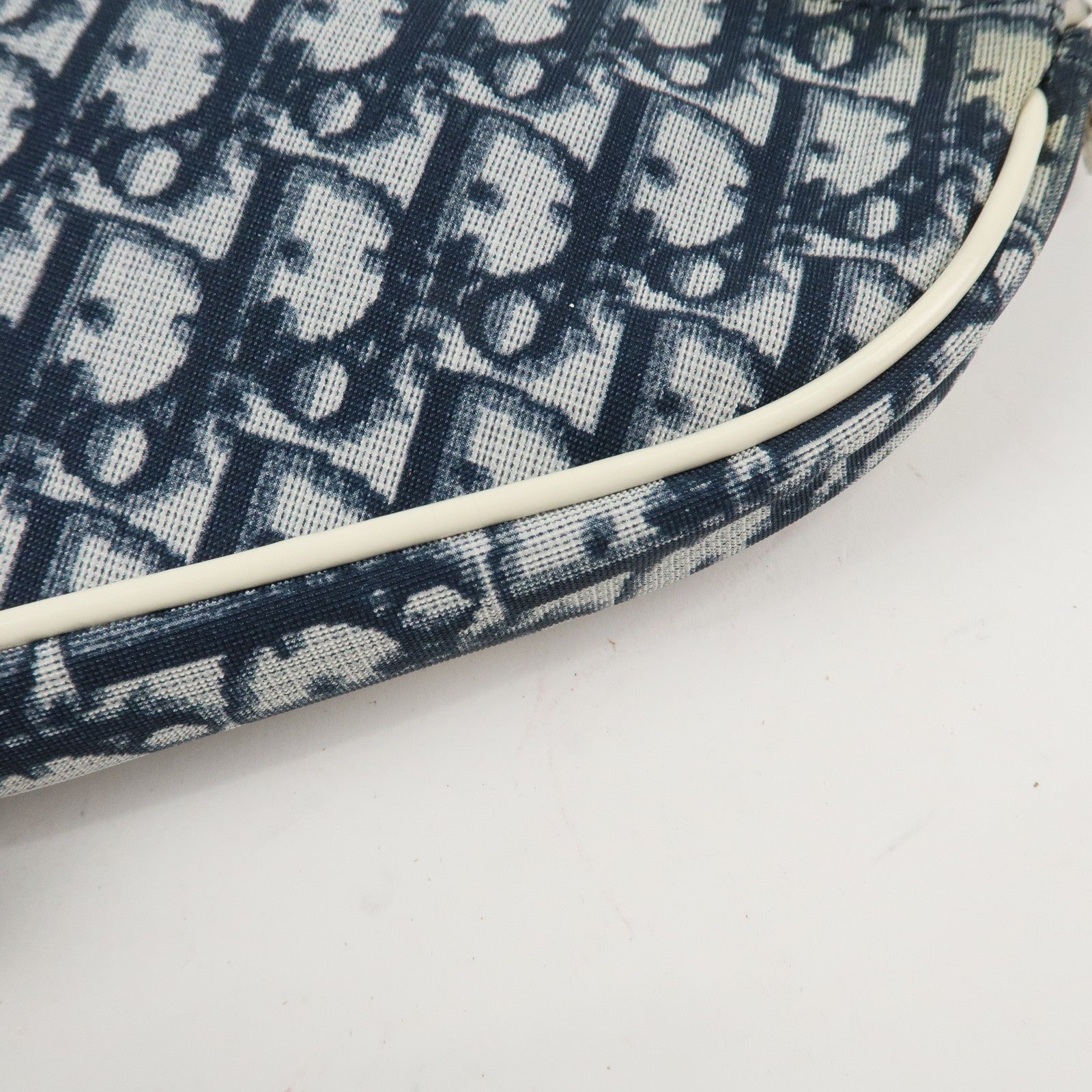 Christian Dior Trotter Jacquard Leather Saddle Bag Mini Navy White Used