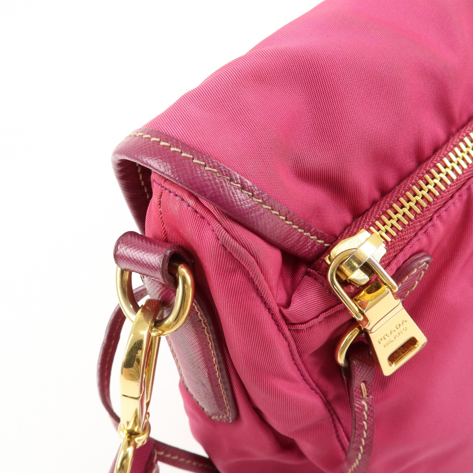 PRADA Nylon Saffiano Leather Flap Messenger Shoulder Bag Pink BT0697 Used