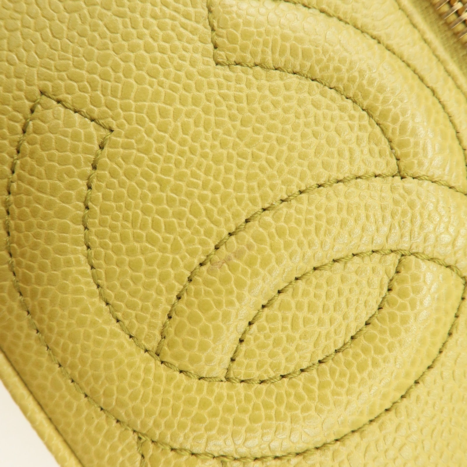 CHANEL Caviarskin Hand Bag Vanity Bag Cosmetic Pouch Lime Yellow