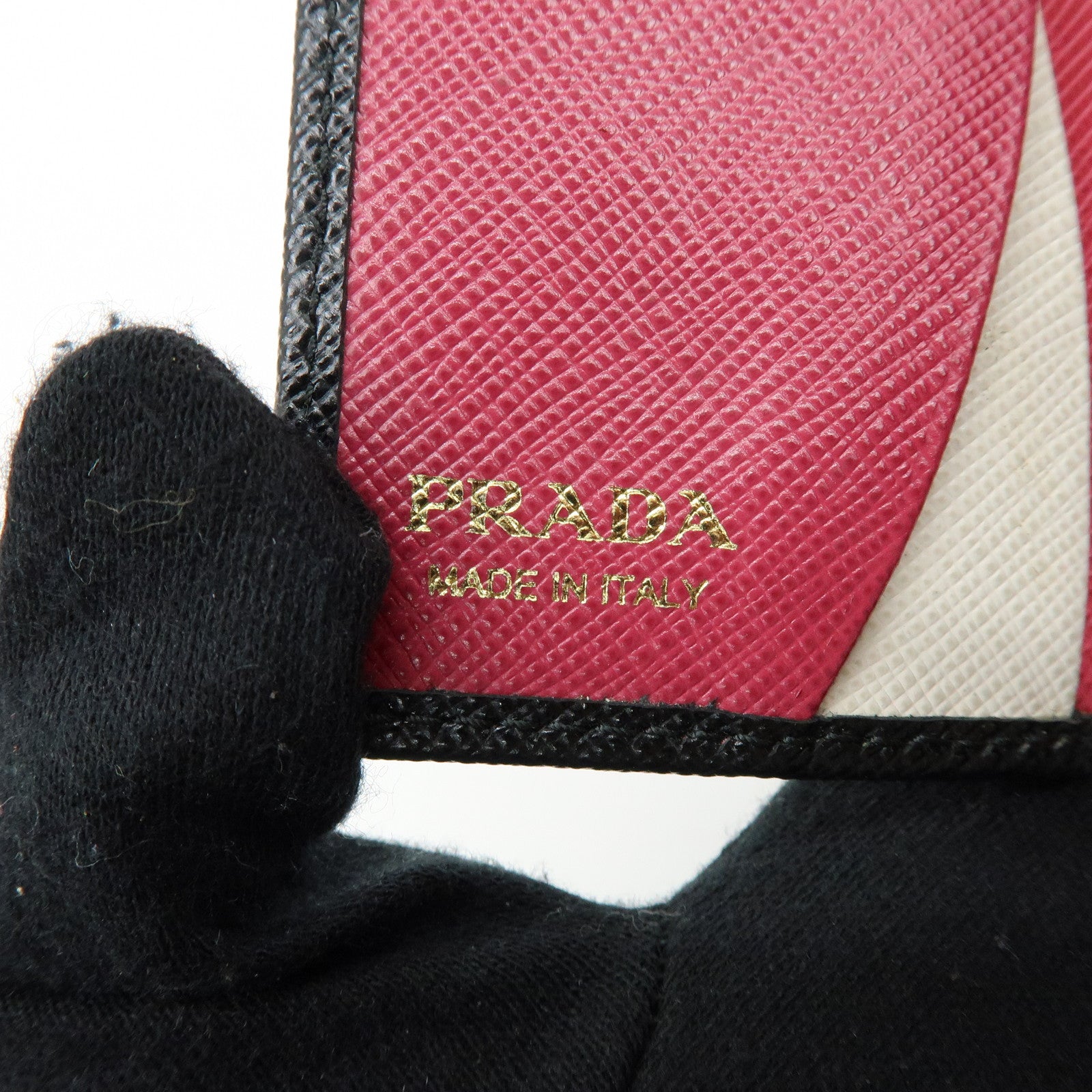 PRADA Saffiano Leather Key Case Key Ring Key Holder Black