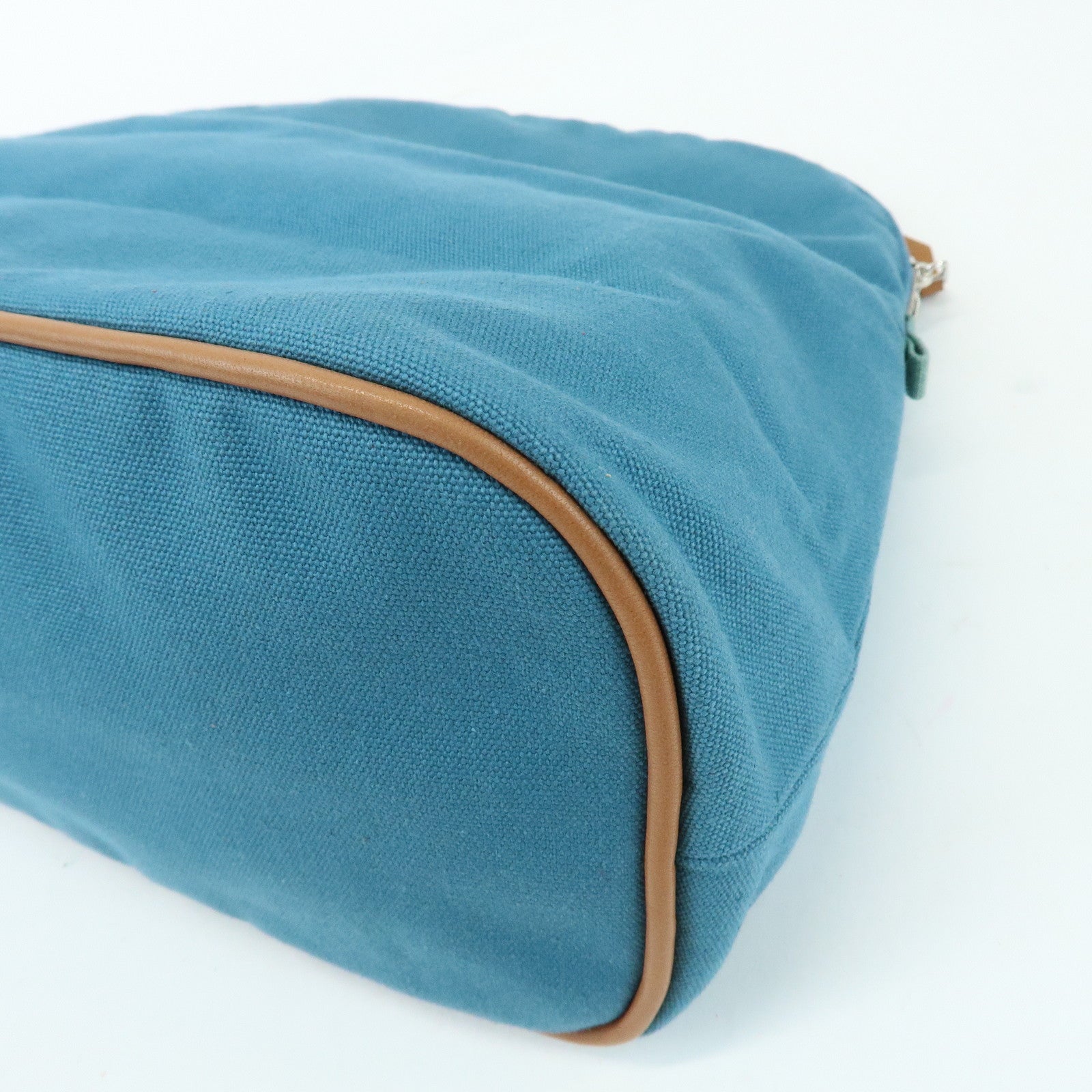 HERMES Cotton Canvas Bolide Cosmetic Pouch TGM Pouch Blue