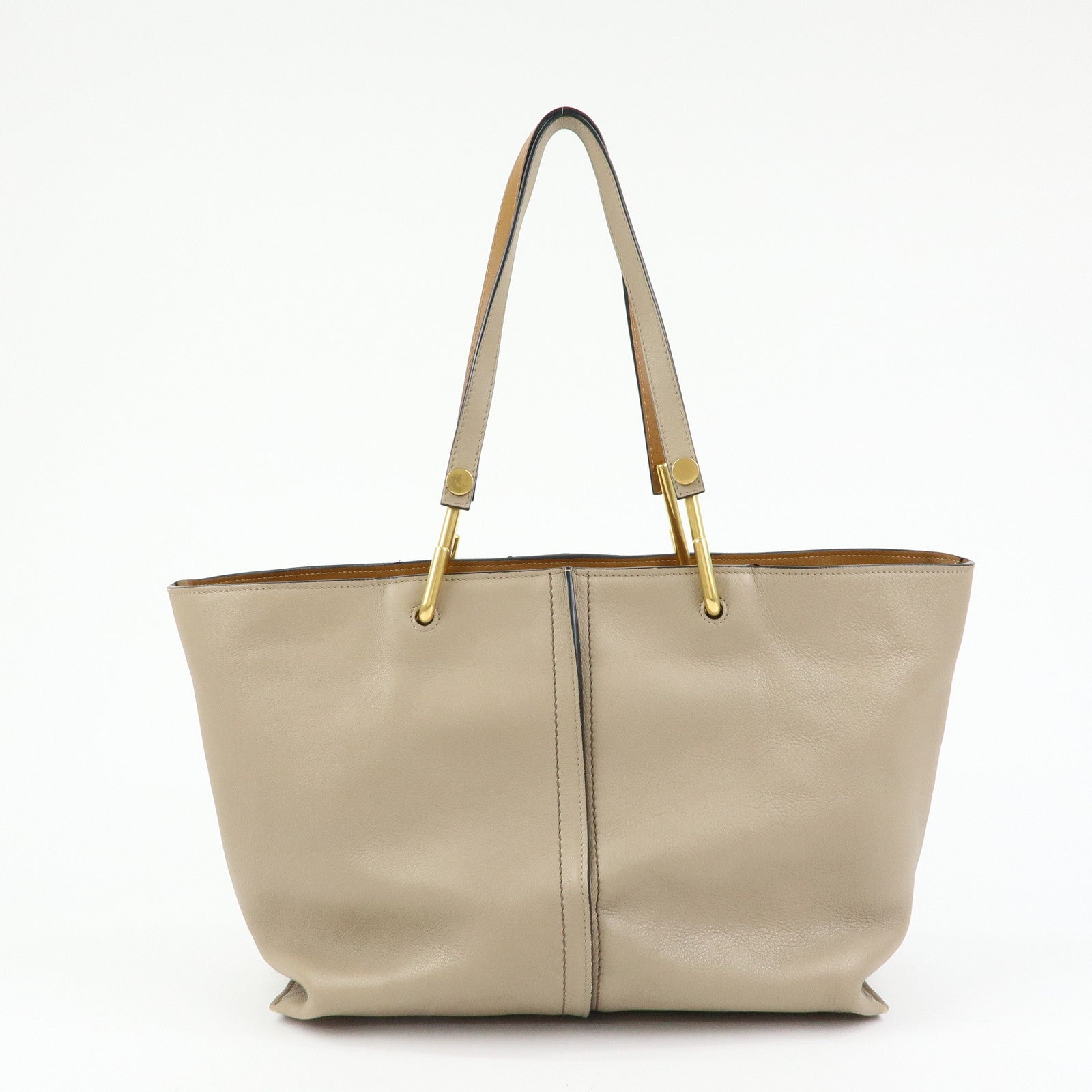 Chloe Leather Whipstitch Tote Bag Shoulder Bag Greige Beige